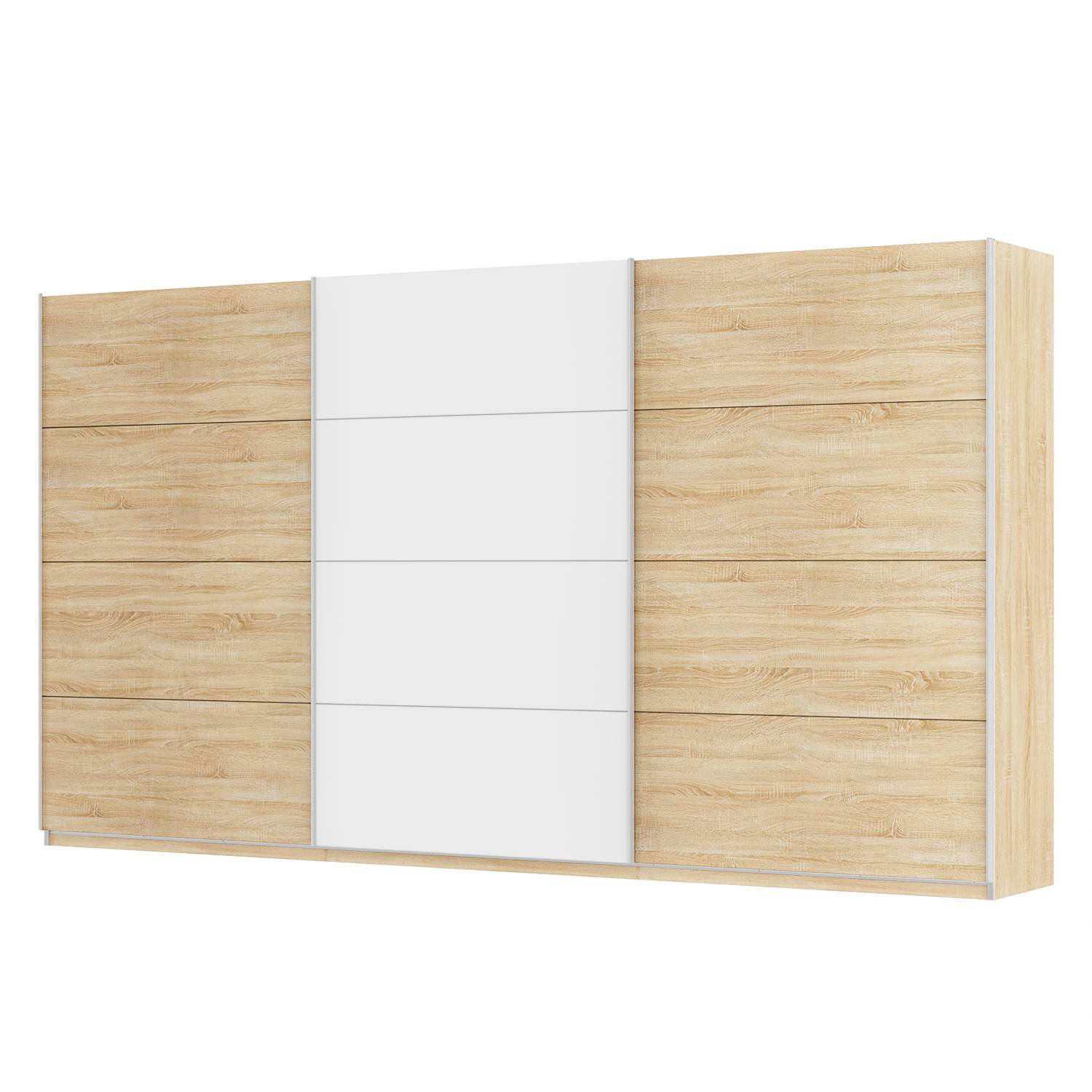 Schwebetürenschrank SKØP - Eiche Sonoma Dekor / Alpinweiß - 405 cm (3-türig) - 222 cm - Classic, SKØP