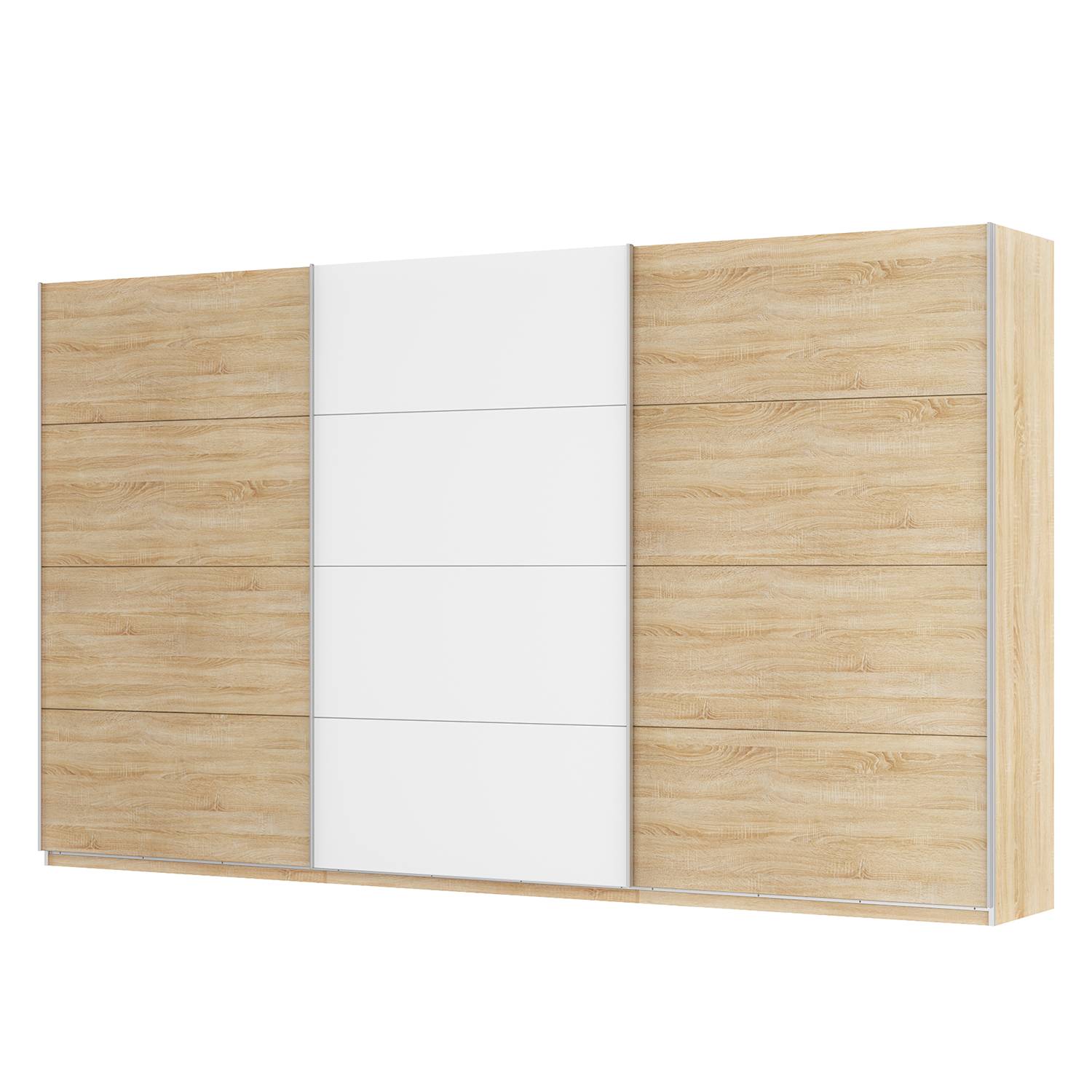 Schwebetürenschrank SKØP - Eiche Sonoma Dekor / Alpinweiß - 405 cm (3-türig) - 236 cm - Premium, SKØP