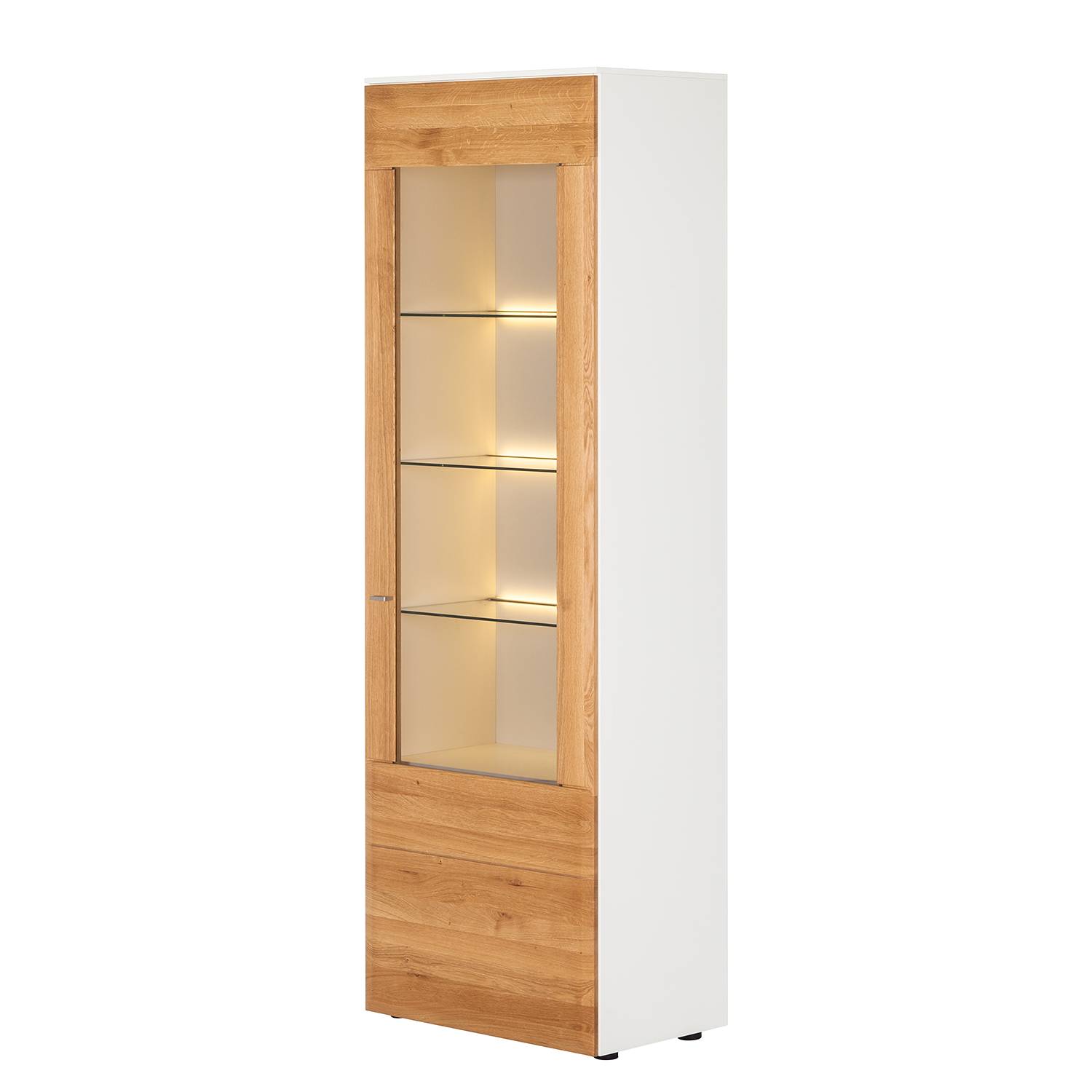 EEK A+, Standvitrine Solano - Mit Beleuchtung - Asteiche / Weiß - Türanschlag rechts, Netfurn by GWINNER