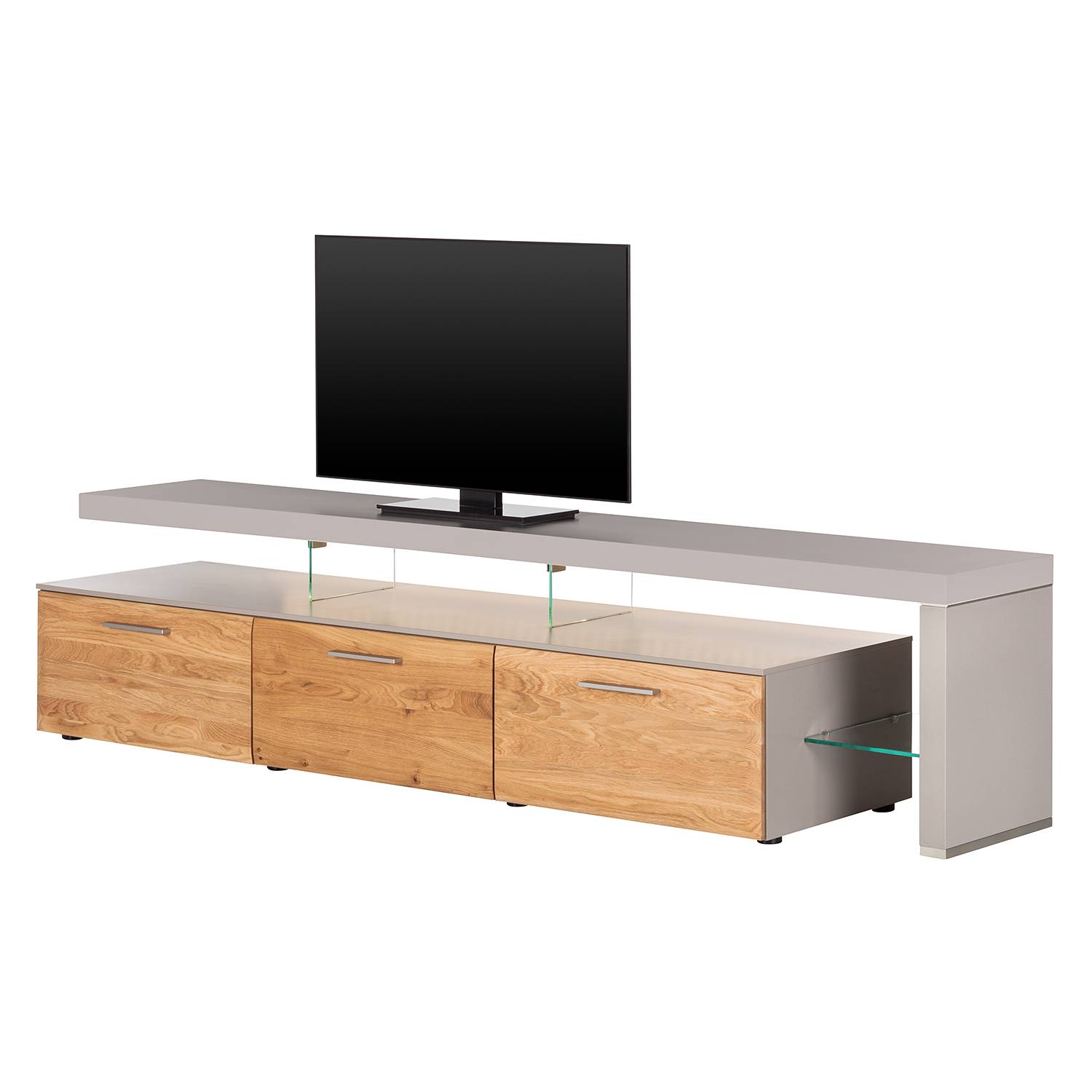 EEK A+, TV-Lowboard Solano II - Mit Beleuchtung - Asteiche / Platingrau - Mit TV-Bank rechts, Netfurn by GWINNER