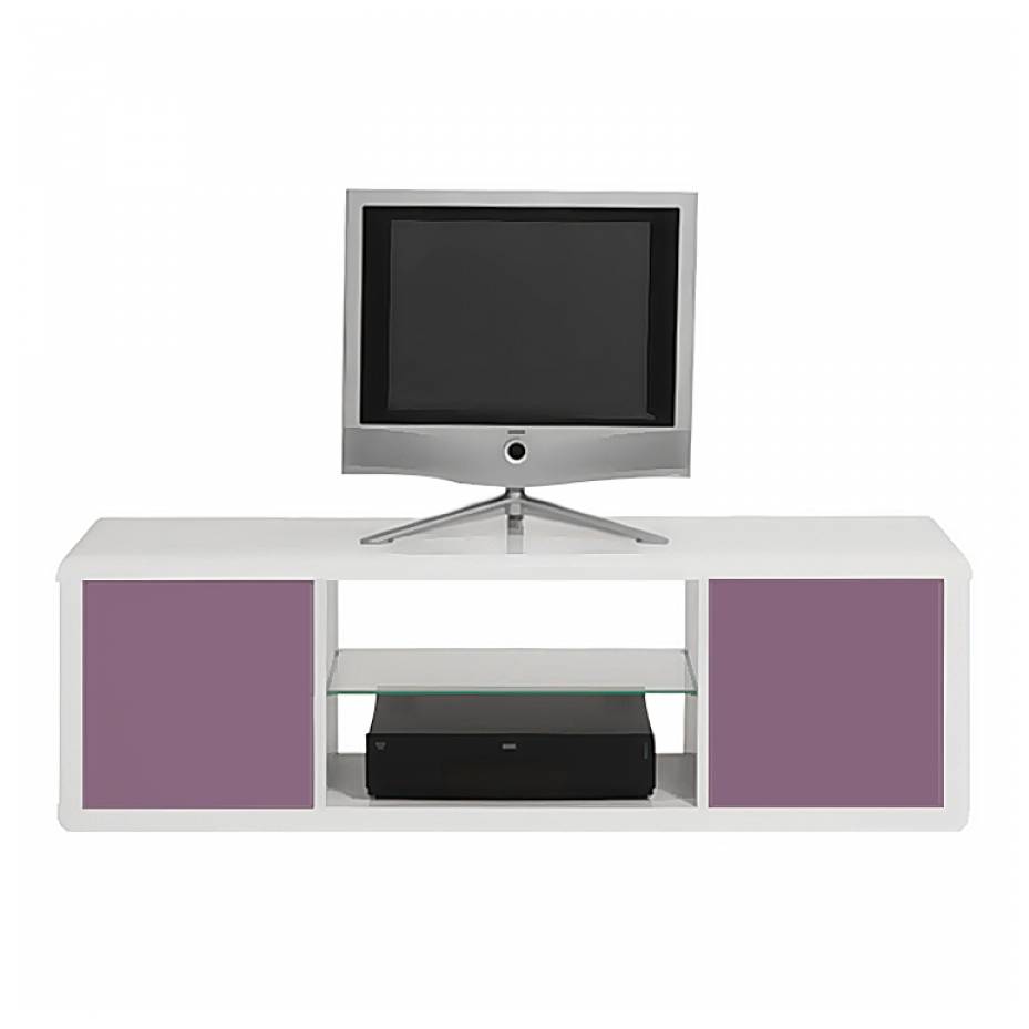 tv regal 3 hochglanz weiss mit applikation in lila 544048