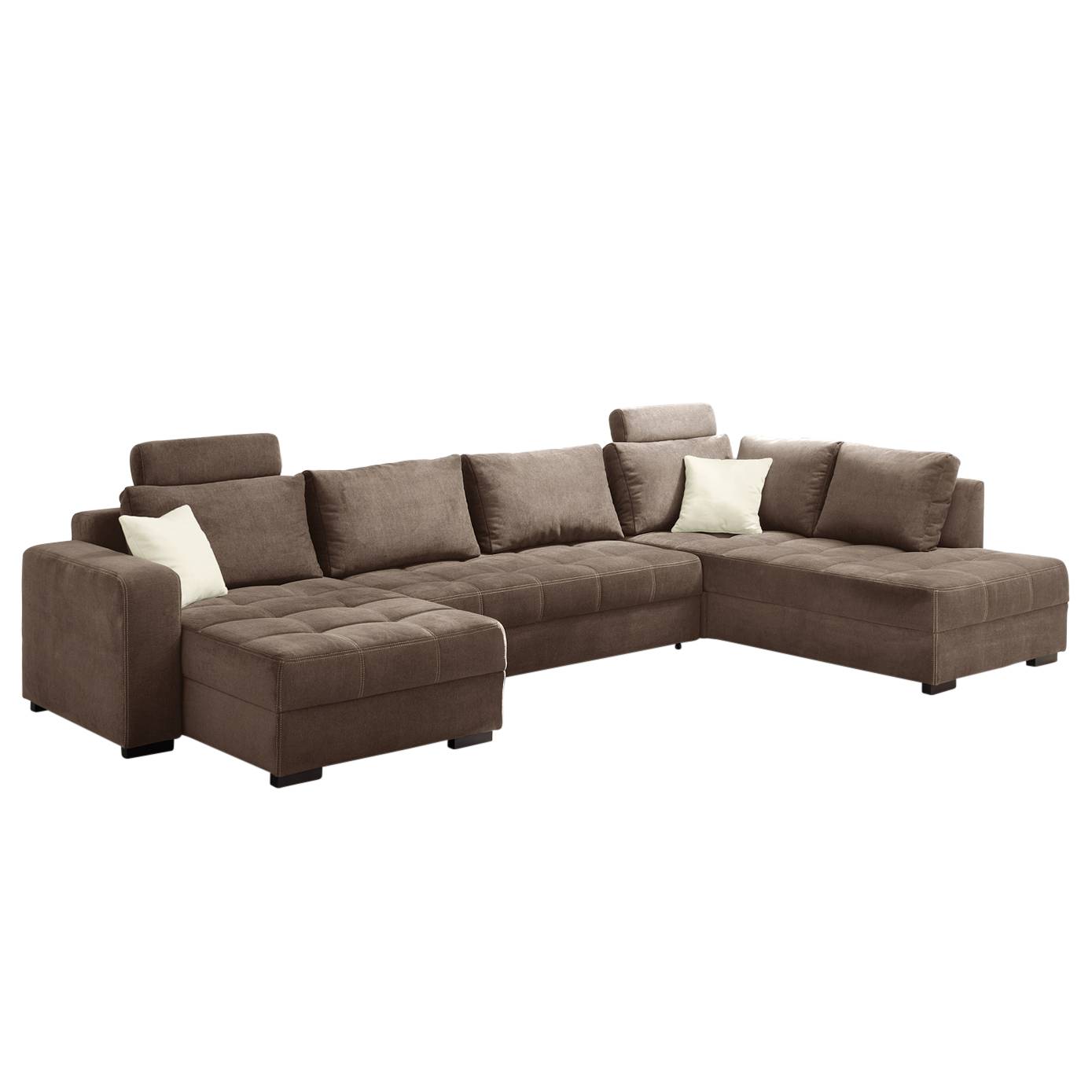 Wohnlandschaft Antego (mit Schlaffunktion) - Velours - Ottomane/Longchair beidseitig montierbar - Braun, Home Design