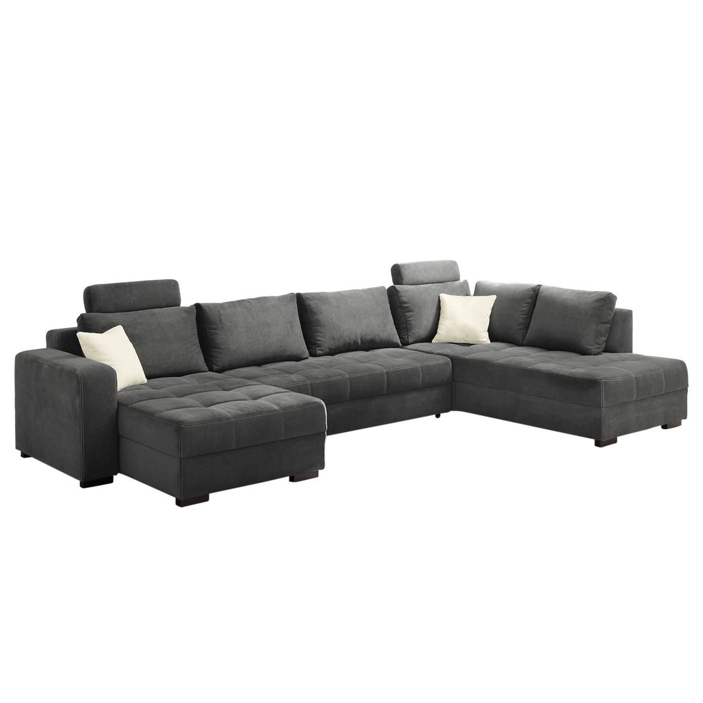 Wohnlandschaft Antego (mit Schlaffunktion) - Velours - Ottomane/Longchair beidseitig montierbar - Grau, Home Design