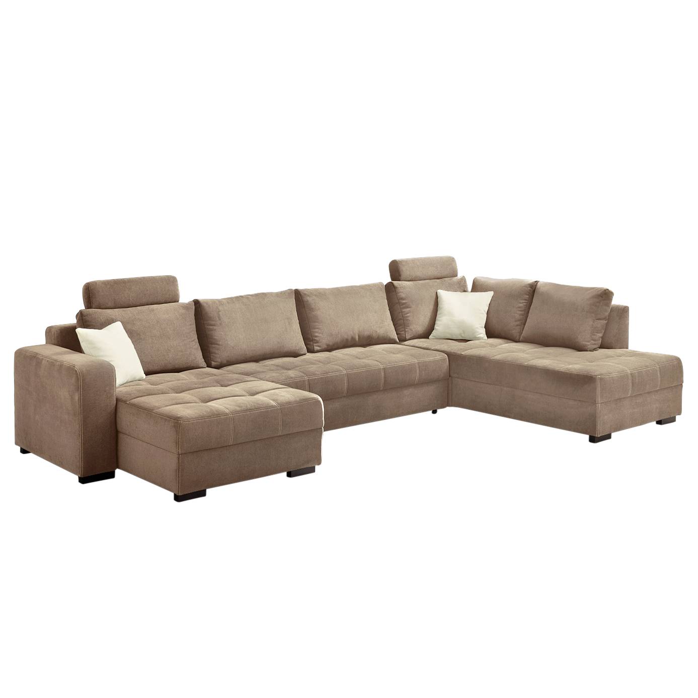 Wohnlandschaft Antego (mit Schlaffunktion) - Velours - Ottomane/Longchair beidseitig montierbar - Hellbraun, Home Design