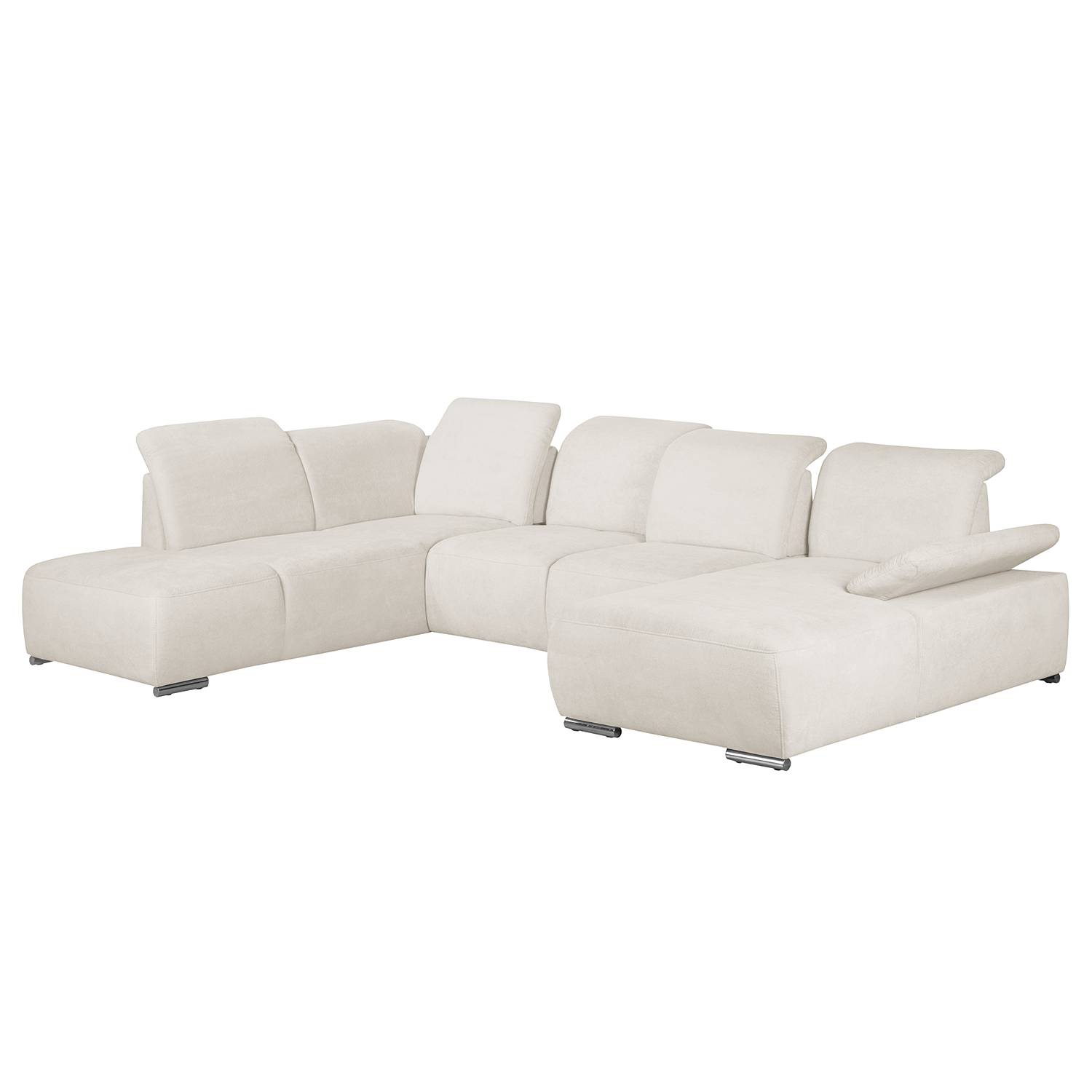 Wohnlandschaft Palmerston - Webstoff - Longchair davorstehend rechts / Ottomane links - Creme, Nuovoform