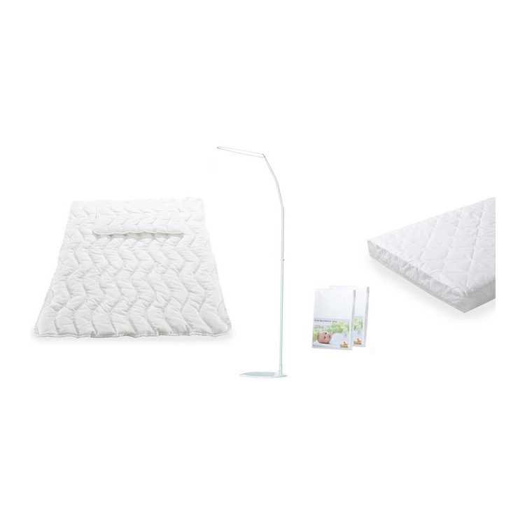 Babykamerset Starter Kit 4 delig matras_ hoofdkussen_ dekbed_ hemelstang en 2 hoeslakens_ Pinolino