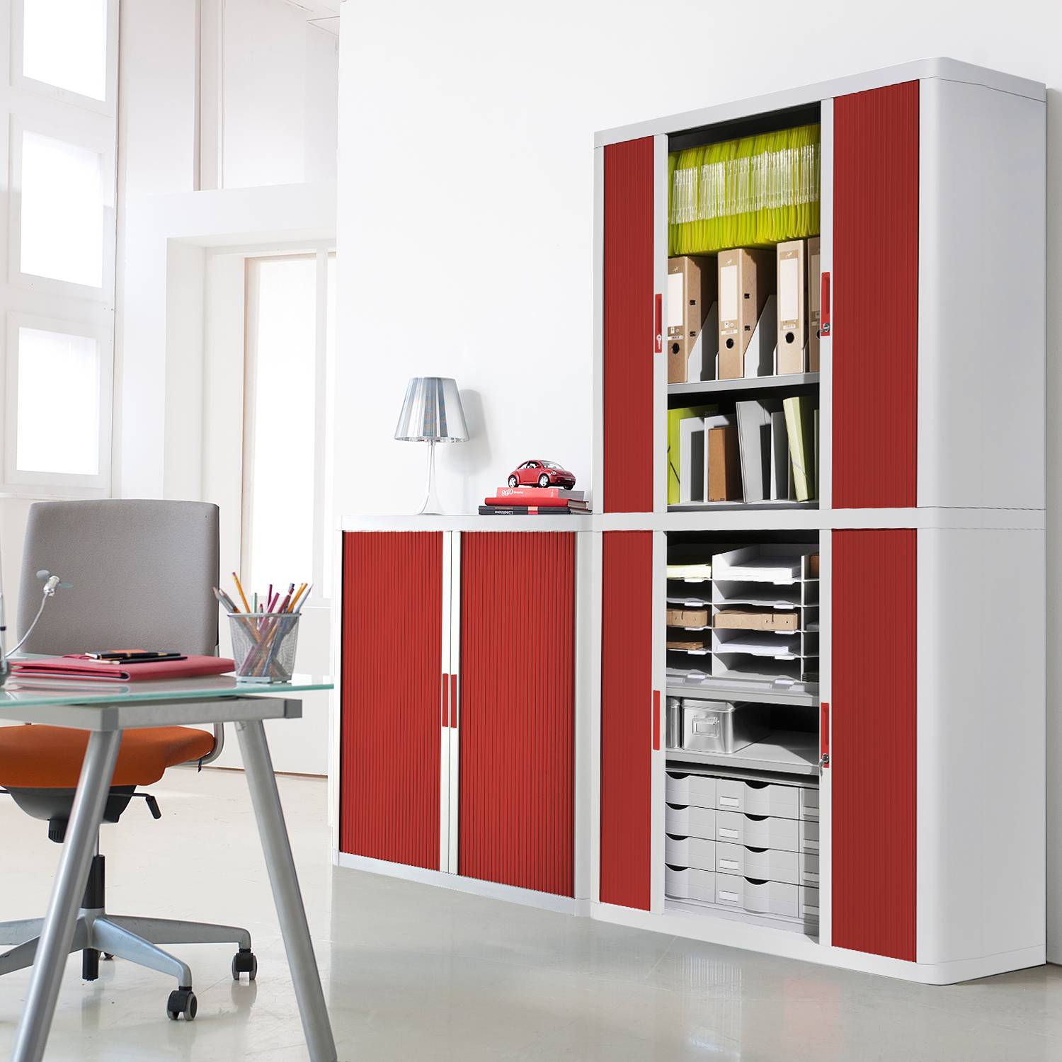 M pap 0000040 aktenschrank easyoffice – weià / rot – 204 cm, easy ...