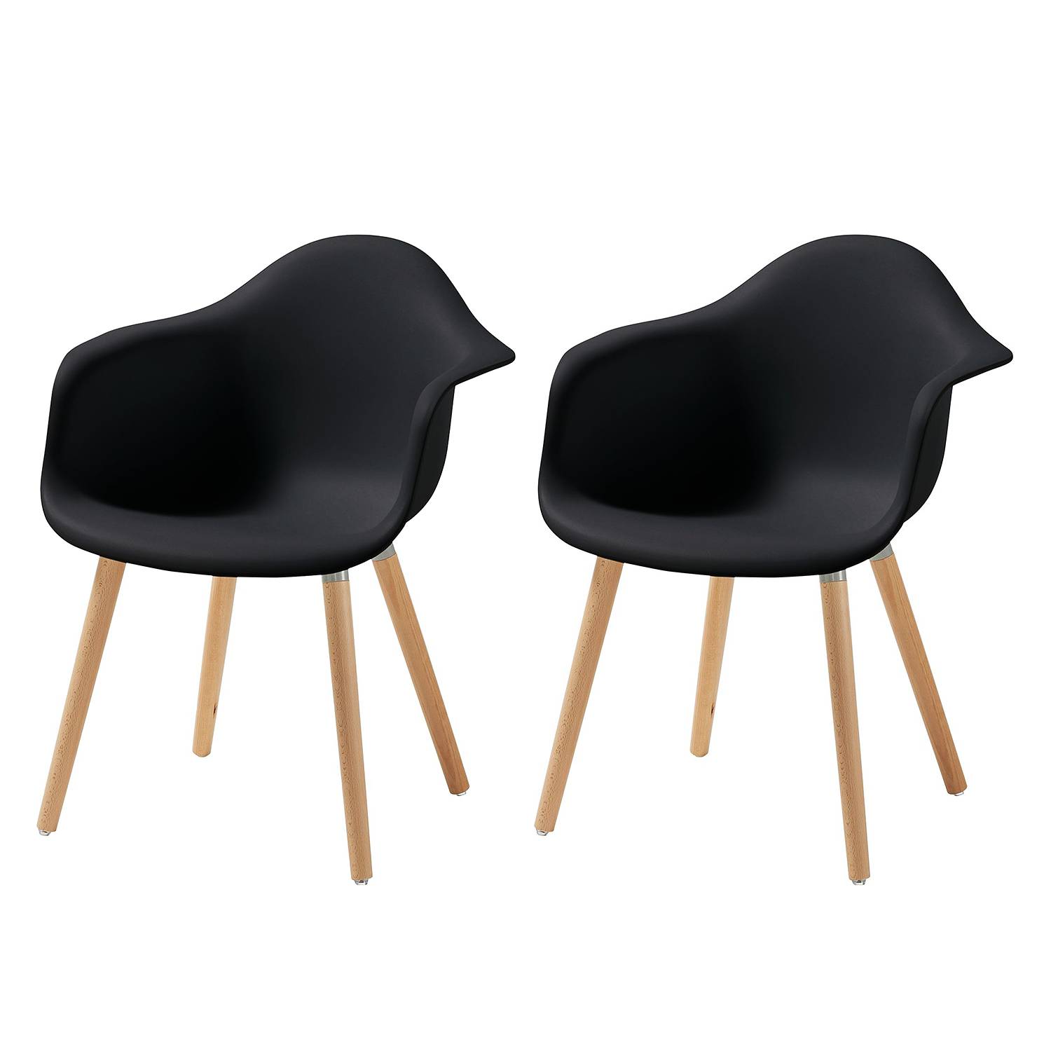 Chaise à accoudoirs Cevo (lot de 2) - Matériau synthétique / Hêtre massif - Noir, Morteens