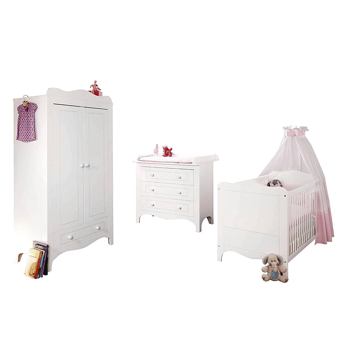 Babykamercombinatie Fleur 3 delig wit klassiek mat_ Pinolino