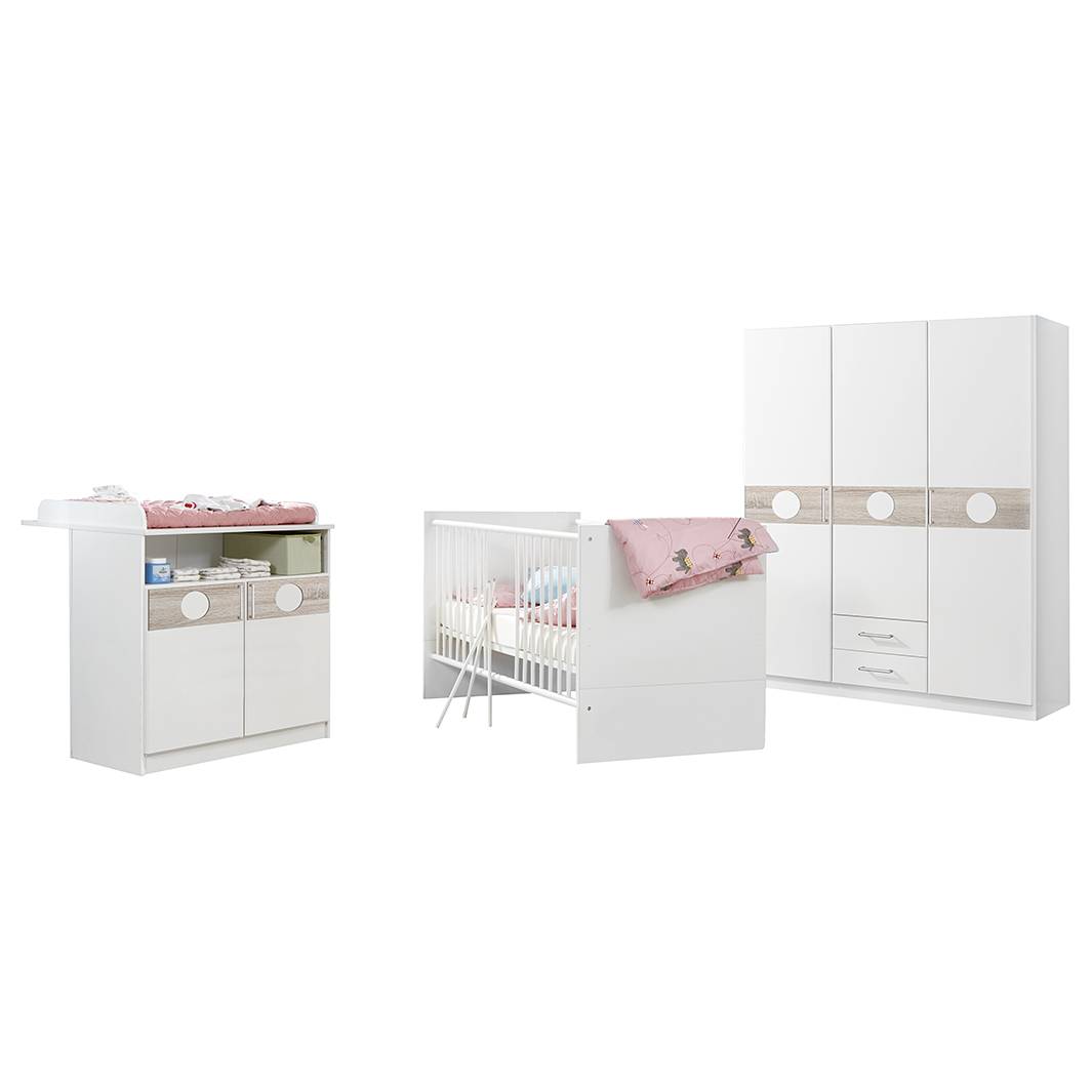 Babykamercombinatie Simba 3 delige set alpinewit grof gezaagd eikenhout_ Wimex