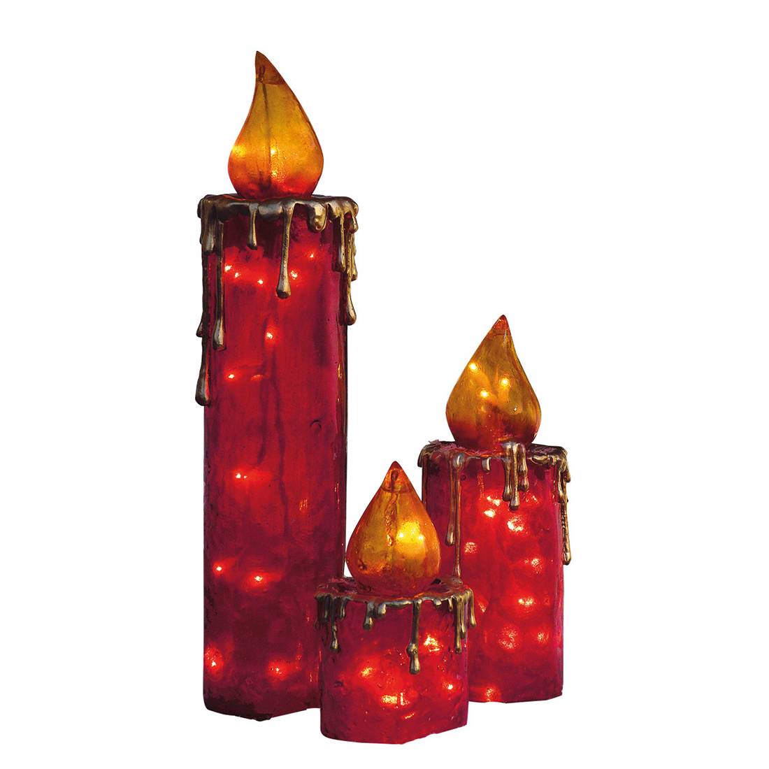 Beleuchtetes Maxi-Kerzen-Set (3-teilig) - Polyresin, Rot, Pure Day