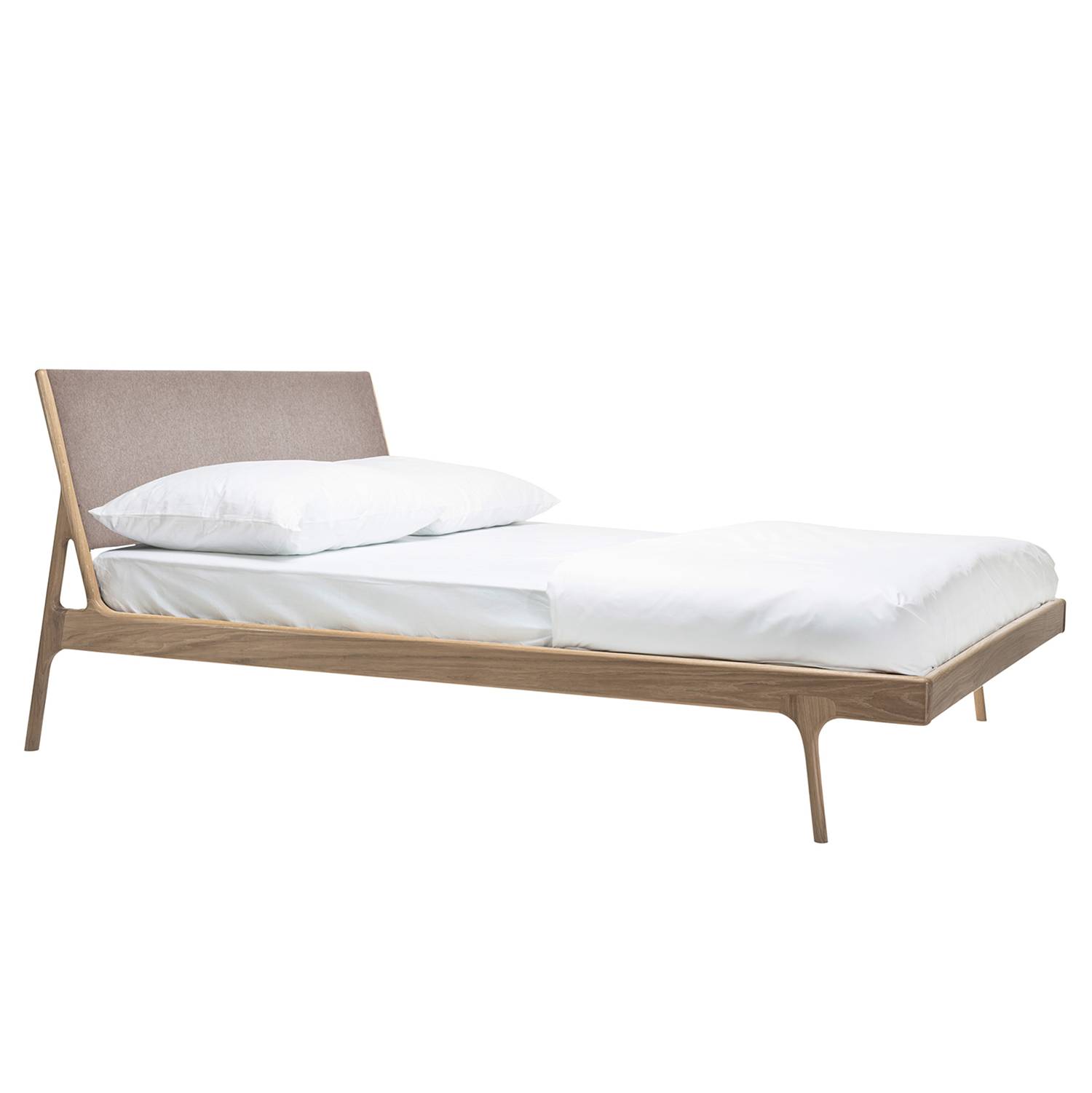 Lit Fawn I - Chêne massif - 160 x 200cm - Chêne clair - Tissu Gaia Marron-Gris, Gazzda