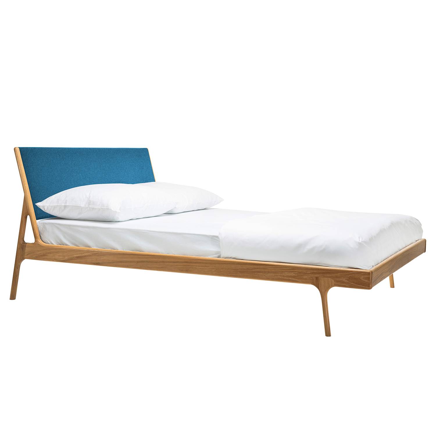Lit Fawn I - Chêne massif - 180 x 200cm - Chêne - Tissu Muya Pétrol, Gazzda