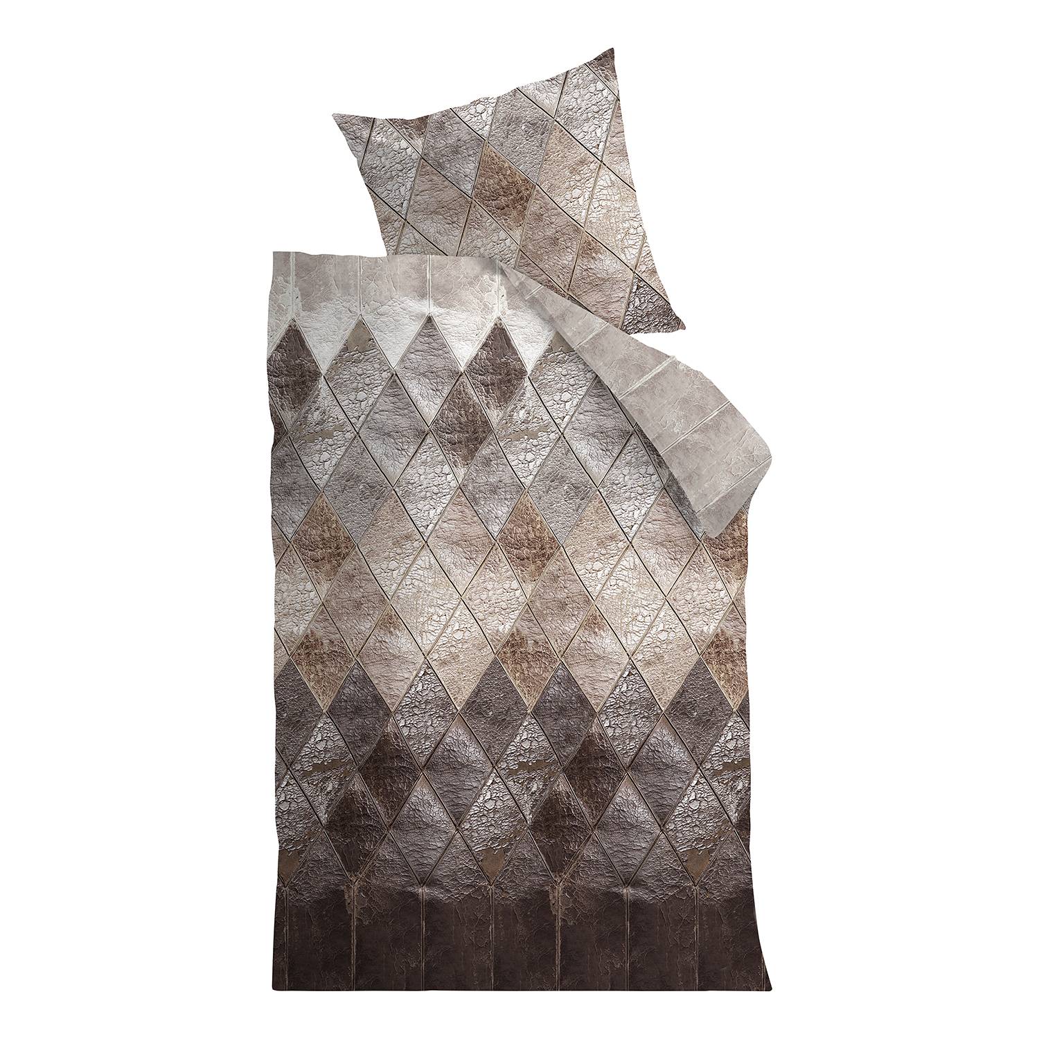 BettwÃ¤sche Leather - Baumwollstoff - Beige / Hellgrau - 155 x 220 cm + Kissen 80 x 80 cm, Beddinghouse