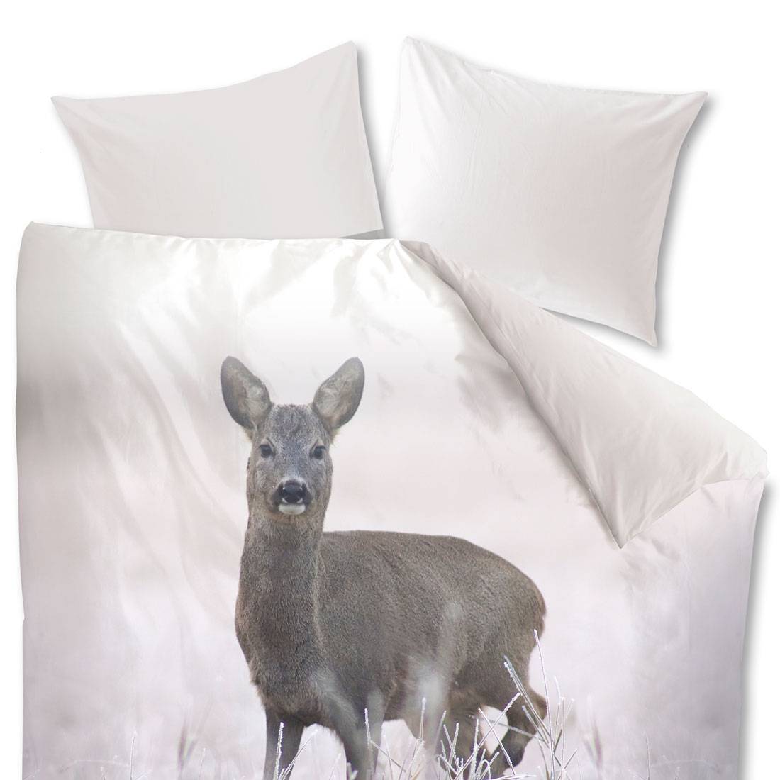 BettwÃ¤sche Snow Deer - Baumwolle - Grau - 155 x 220 + 80 x 80, Beddinghouse