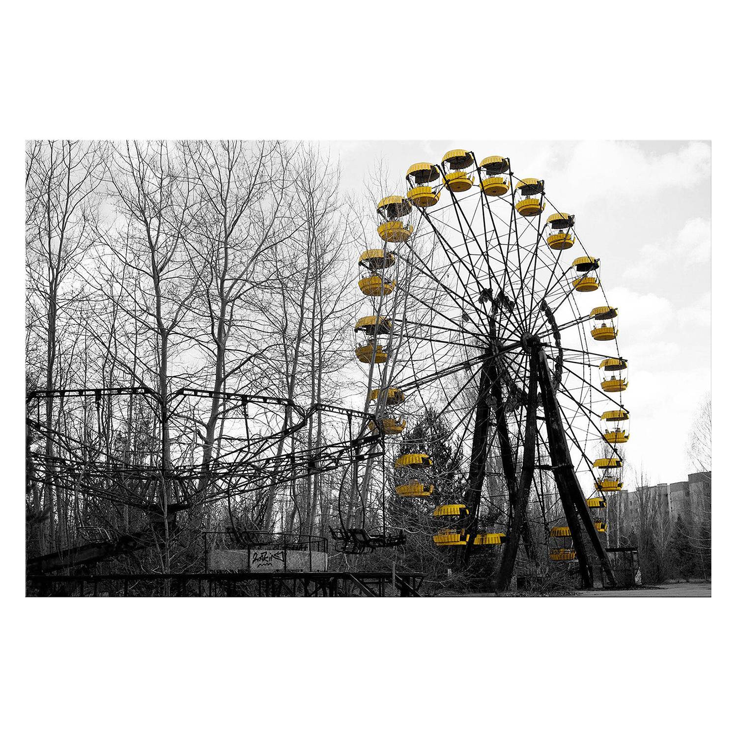 Bild Ferris Wheel Yellow - Leinwand - Schwarz / WeiÃŸ, Wandbilder XXL