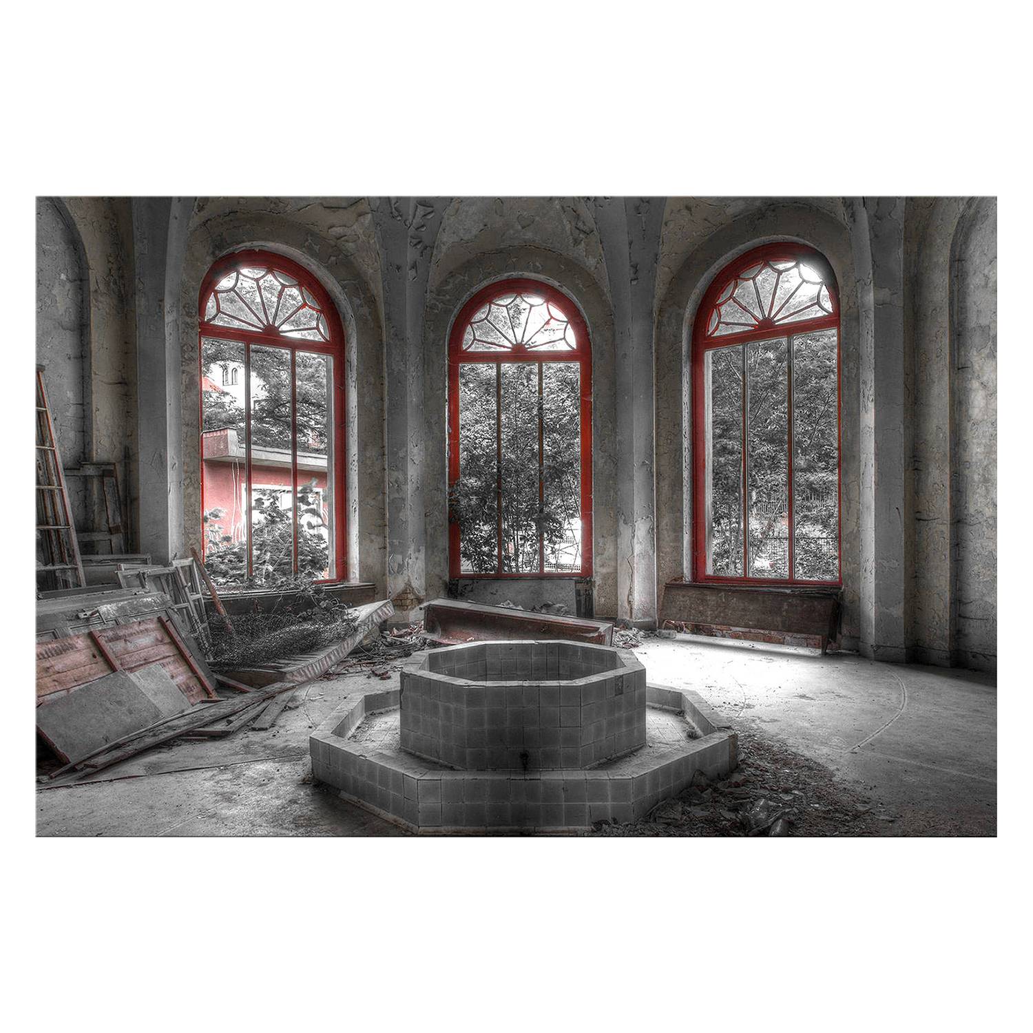Bild Red Window - Leinwand - Schwarz / WeiÃŸ, Wandbilder XXL