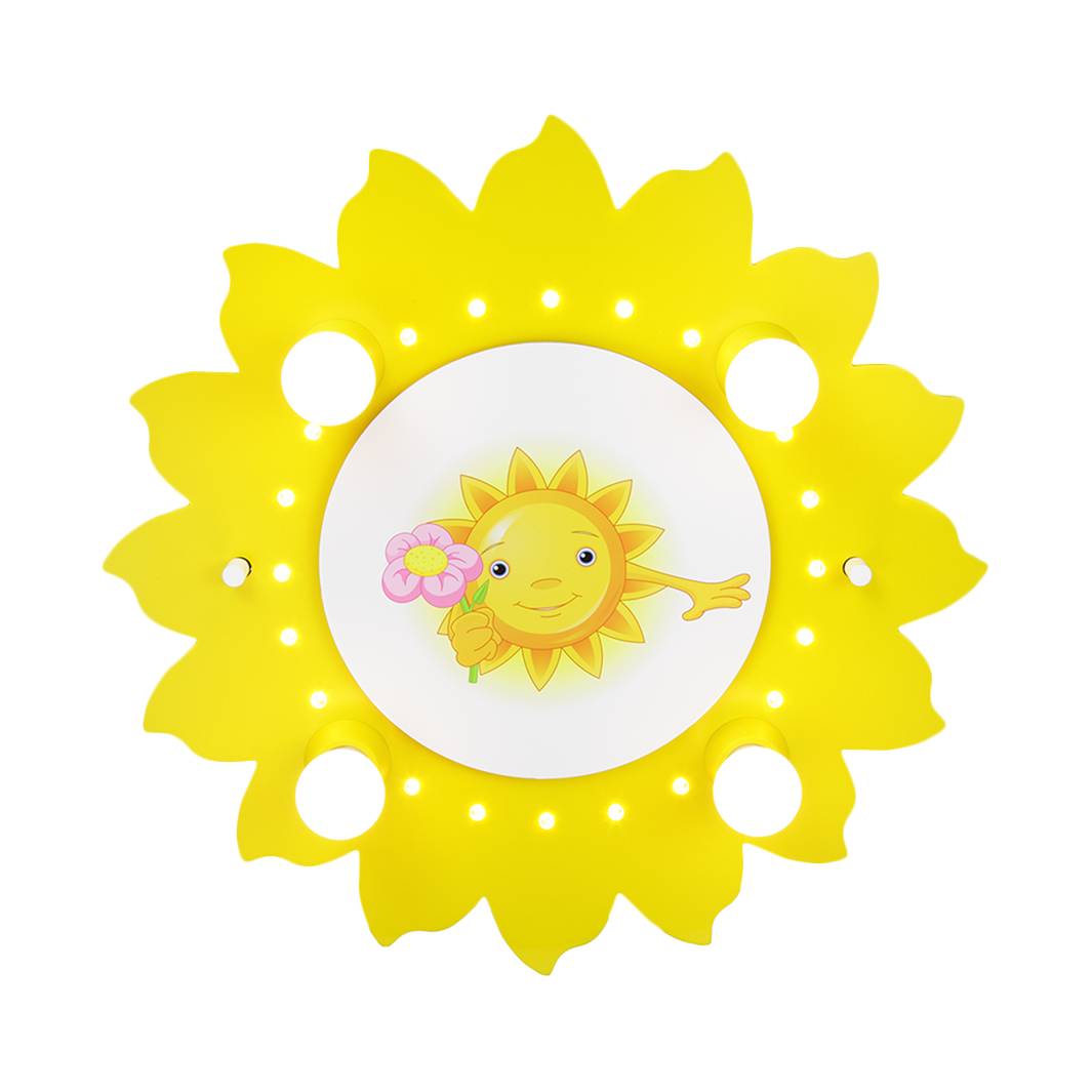 energie A+_ Plafondlamp Motief zon met bloem 4 20 hout 4 lichtbronnen_ Elobra