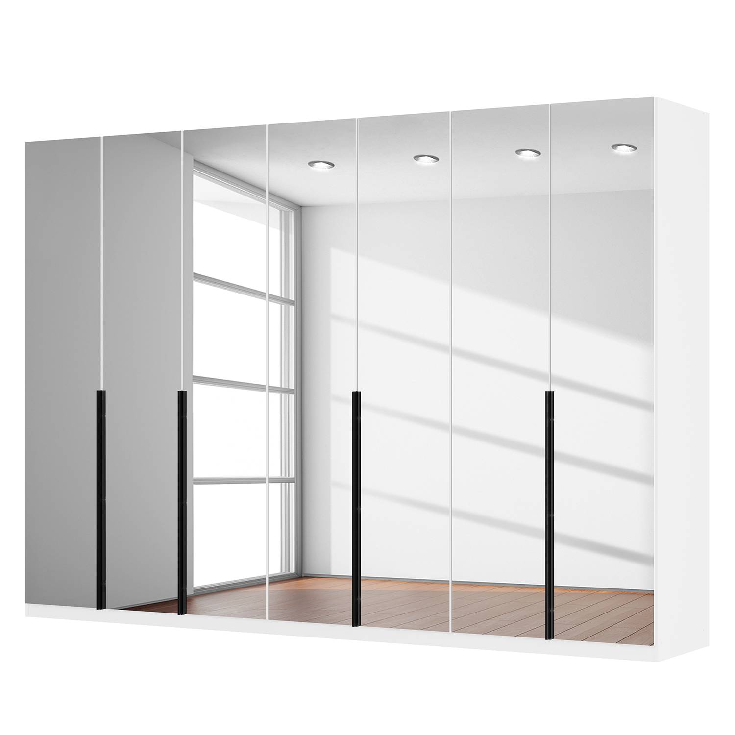 Armoire à portes battantes Skøp I - Blanc alpin / Miroir en cristal - 315 cm (7 portes) - 222 cm - B