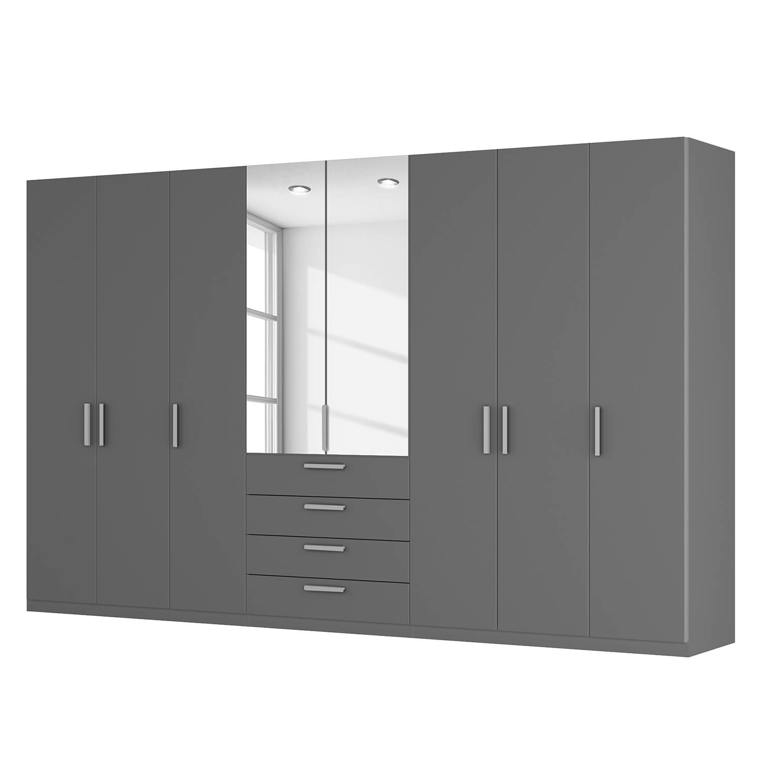 Armoire à portes battantes Skøp II - Graphite / Miroir en cristal - 360 cm (8 portes) - 222 cm - Bas
