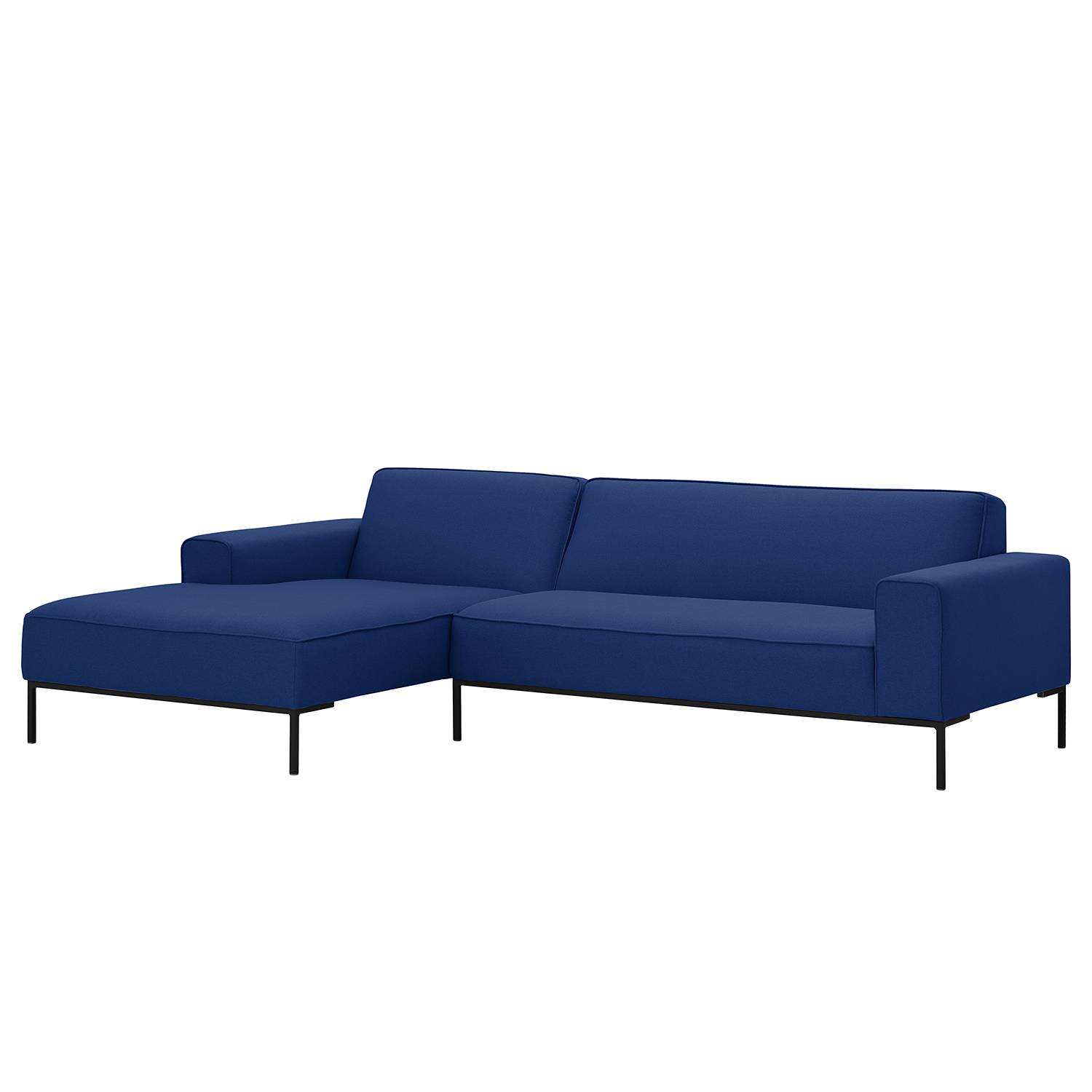 Ecksofa Ampio I - Webstoff - Longchair/Ottomane davorstehend links - Schwarz - Stoff Floreana Dunkelblau II