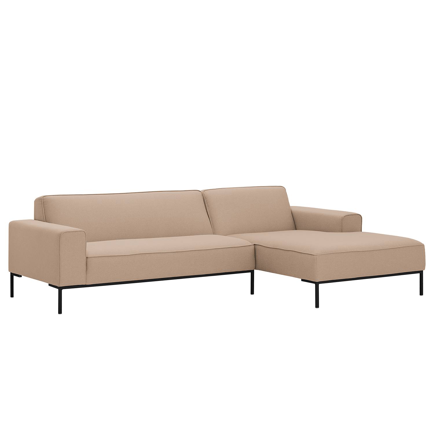 Ecksofa Ampio I - Webstoff - Longchair/Ottomane davorstehend rechts - Schwarz - Stoff Floreana Kamel