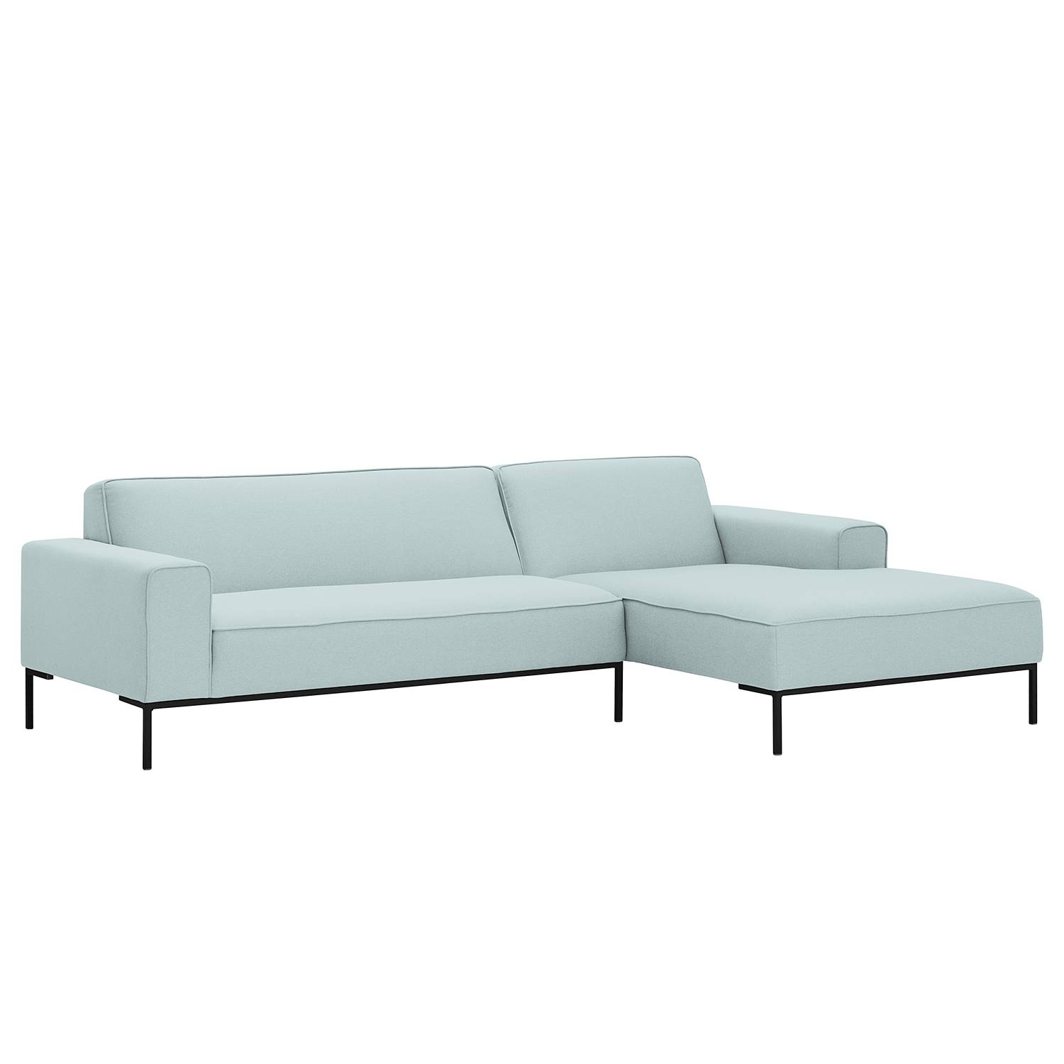 Ecksofa Ampio I - Webstoff - Longchair/Ottomane davorstehend rechts - Schwarz - Stoff Floreana Mintgrün