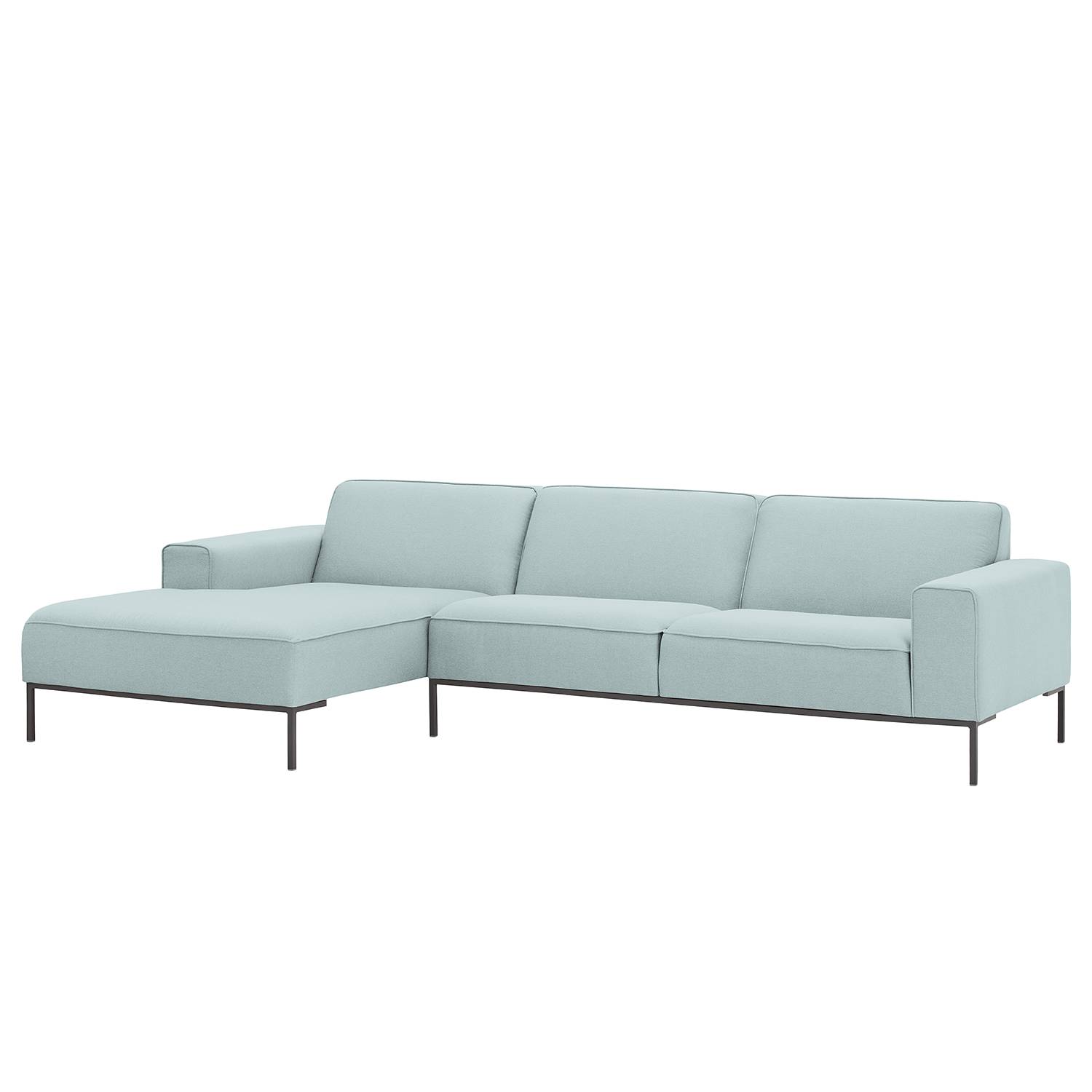 Ecksofa Ampio II - Webstoff - Longchair/Ottomane davorstehend links - Grau - Stoff Floreana Mintgrün