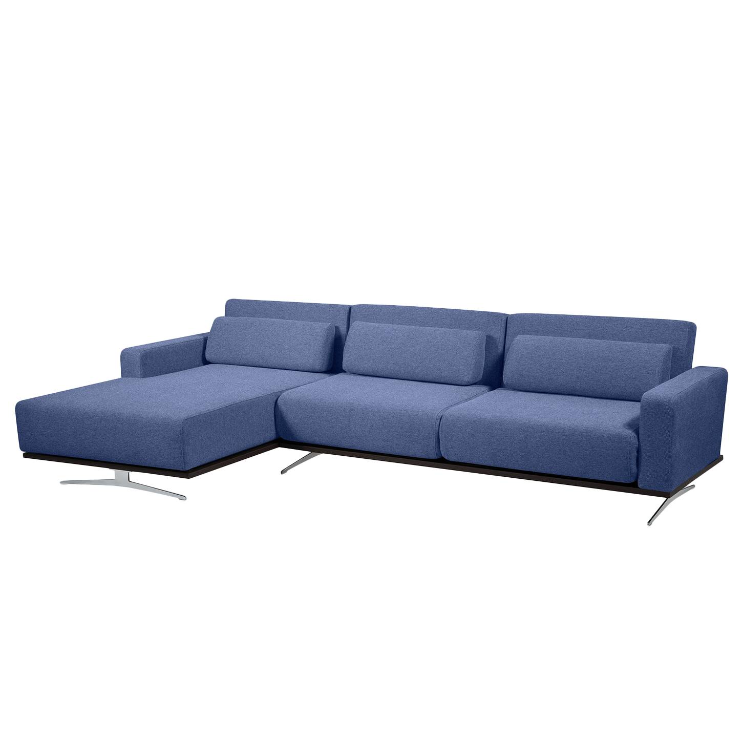 Ecksofa Copperfield I (mit Schlaffunktion) - Webstoff - Longchair/Ottomane davorstehend links - Stoff Bora Blau