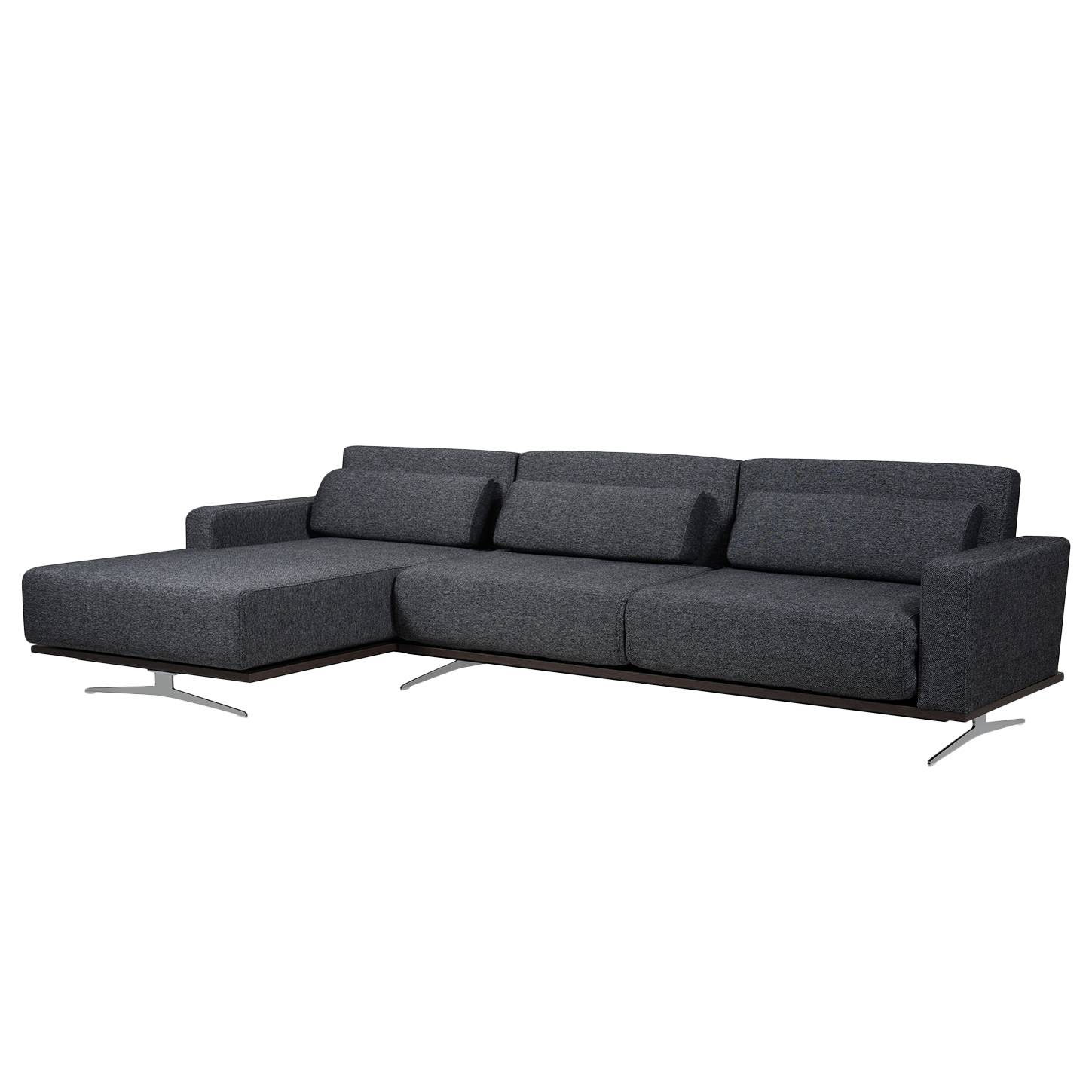 Ecksofa Copperfield I (mit Schlaffunktion) - Webstoff - Longchair/Ottomane davorstehend links - Stoff Bora Grau Meliert