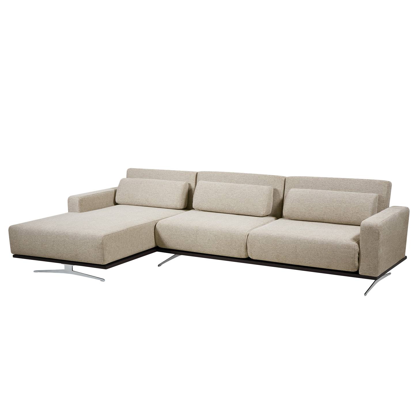 Ecksofa Copperfield I (mit Schlaffunktion) - Webstoff - Longchair/Ottomane davorstehend links - Stoff Parsa Beige-Grau