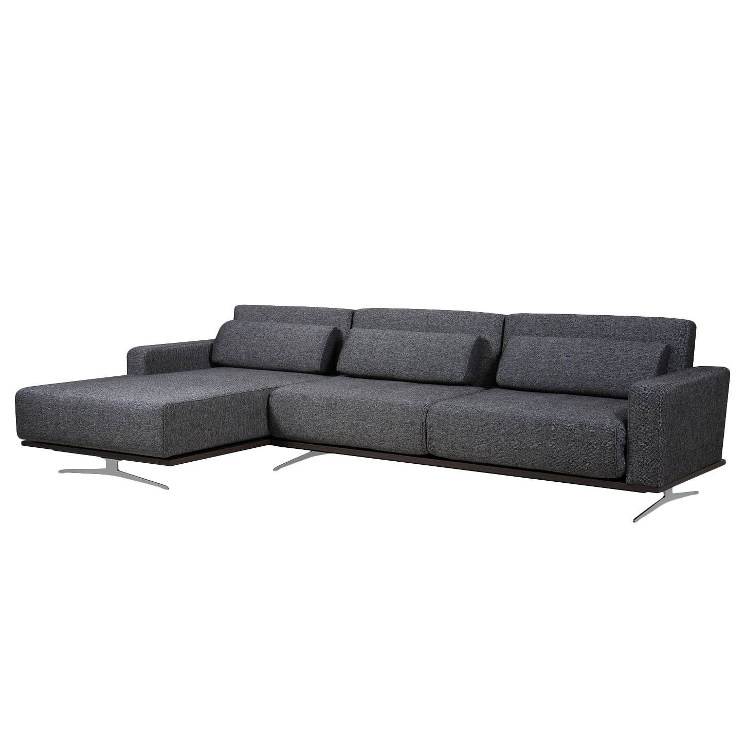 Ecksofa Copperfield I (mit Schlaffunktion) - Webstoff - Longchair/Ottomane davorstehend links - Stoff Parsa Grau-Schwarz
