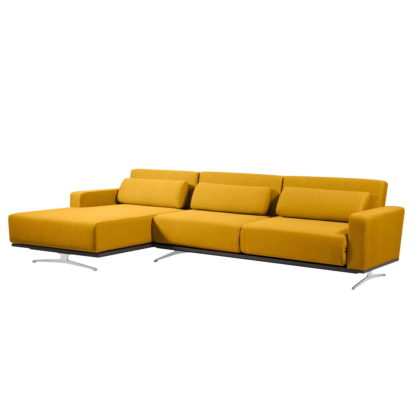 Ecksofa Copperfield I (mit Schlaffunktion) - Webstoff - Longchair/Ottomane davorstehend links - Stoff Zahira Senfgelb