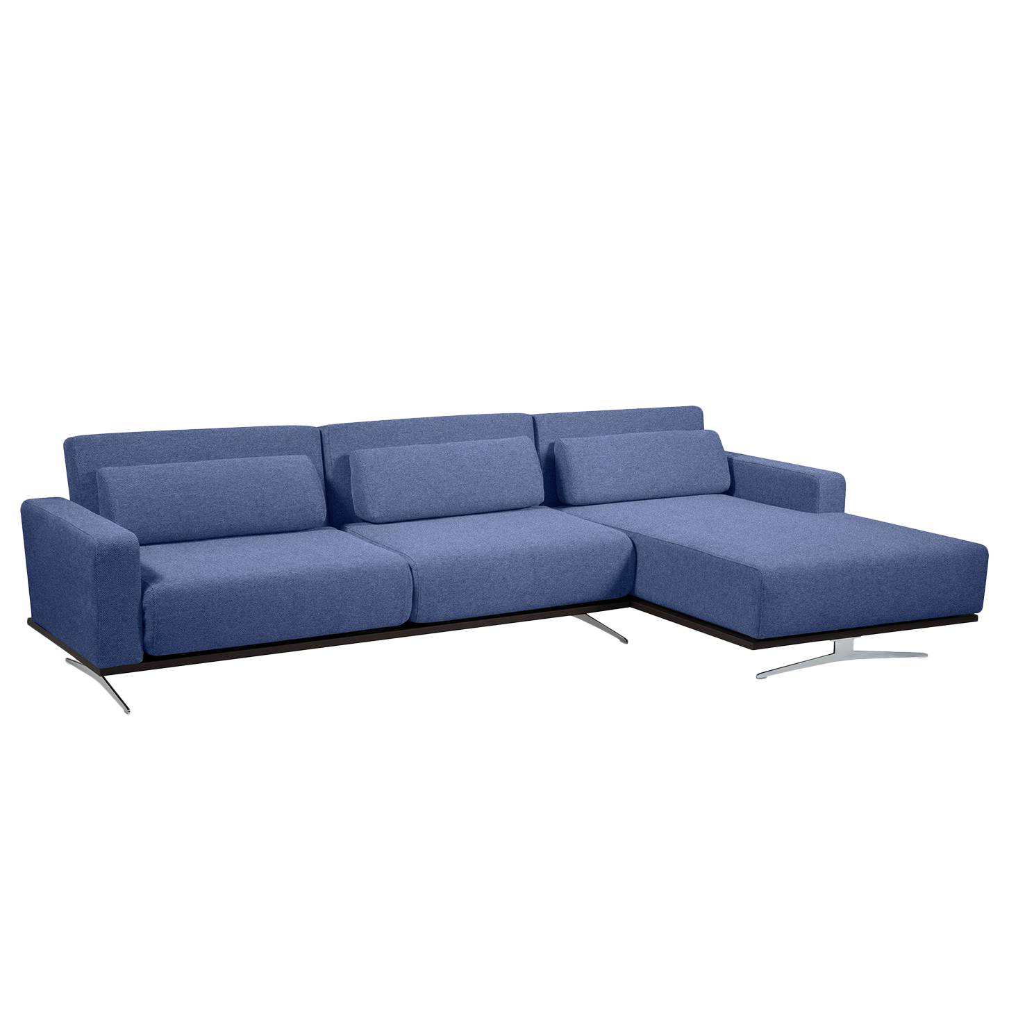 Ecksofa Copperfield I (mit Schlaffunktion) - Webstoff - Longchair/Ottomane davorstehend rechts - Stoff Bora Blau
