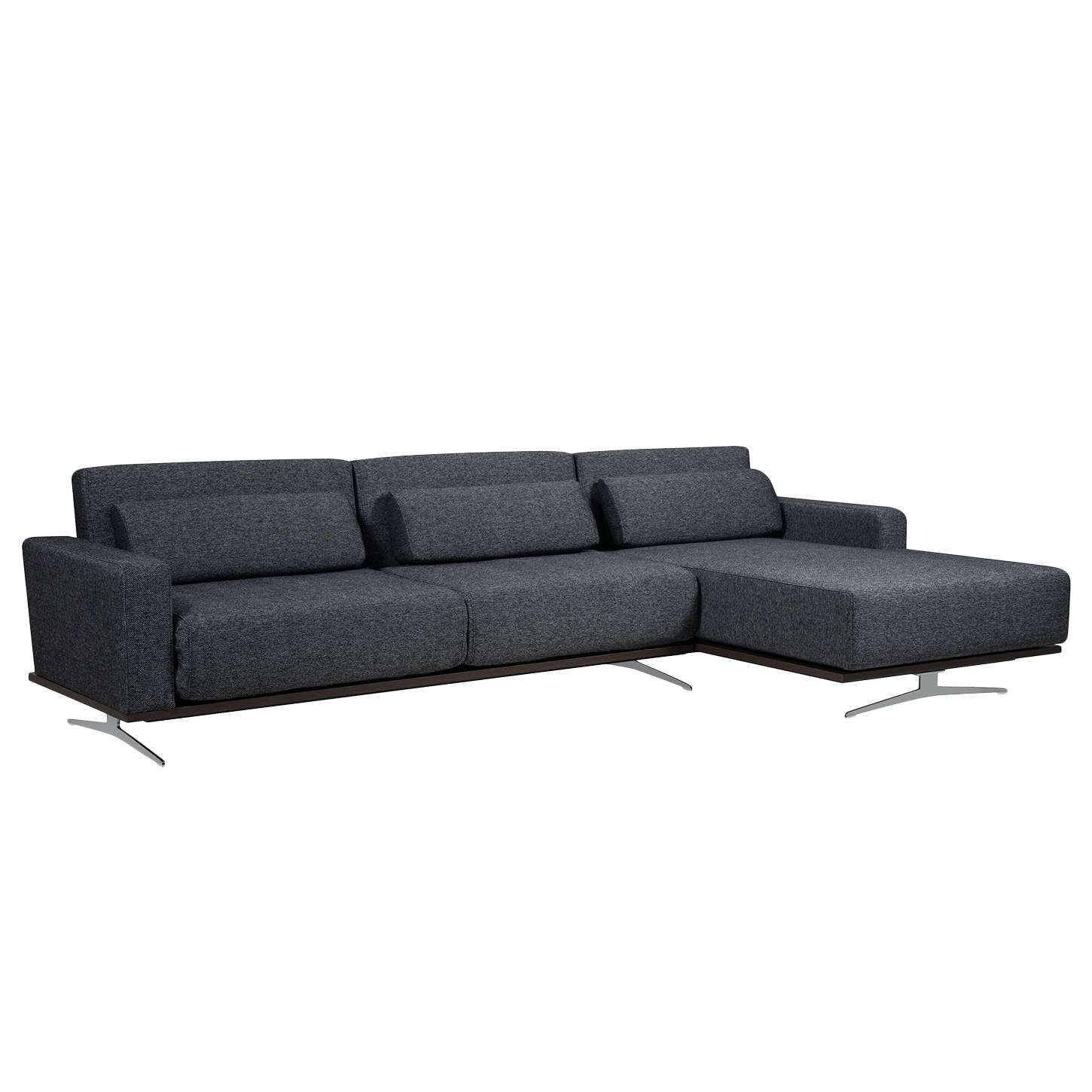 Ecksofa Copperfield I (mit Schlaffunktion) - Webstoff - Longchair/Ottomane davorstehend rechts - Stoff Bora Grau Meliert