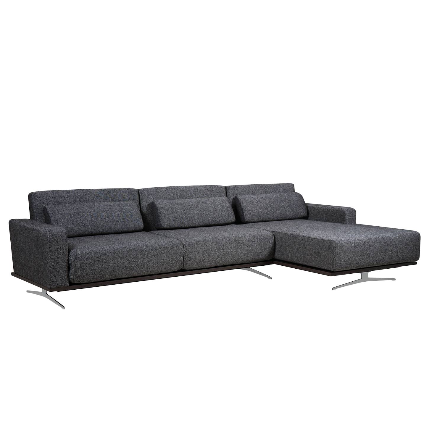 Ecksofa Copperfield I (mit Schlaffunktion) - Webstoff - Longchair/Ottomane davorstehend rechts - Stoff Parsa Grau-Schwarz