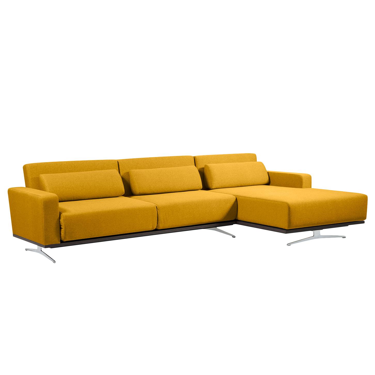 Ecksofa Copperfield I (mit Schlaffunktion) - Webstoff - Longchair/Ottomane davorstehend rechts - Stoff Zahira Senfgelb