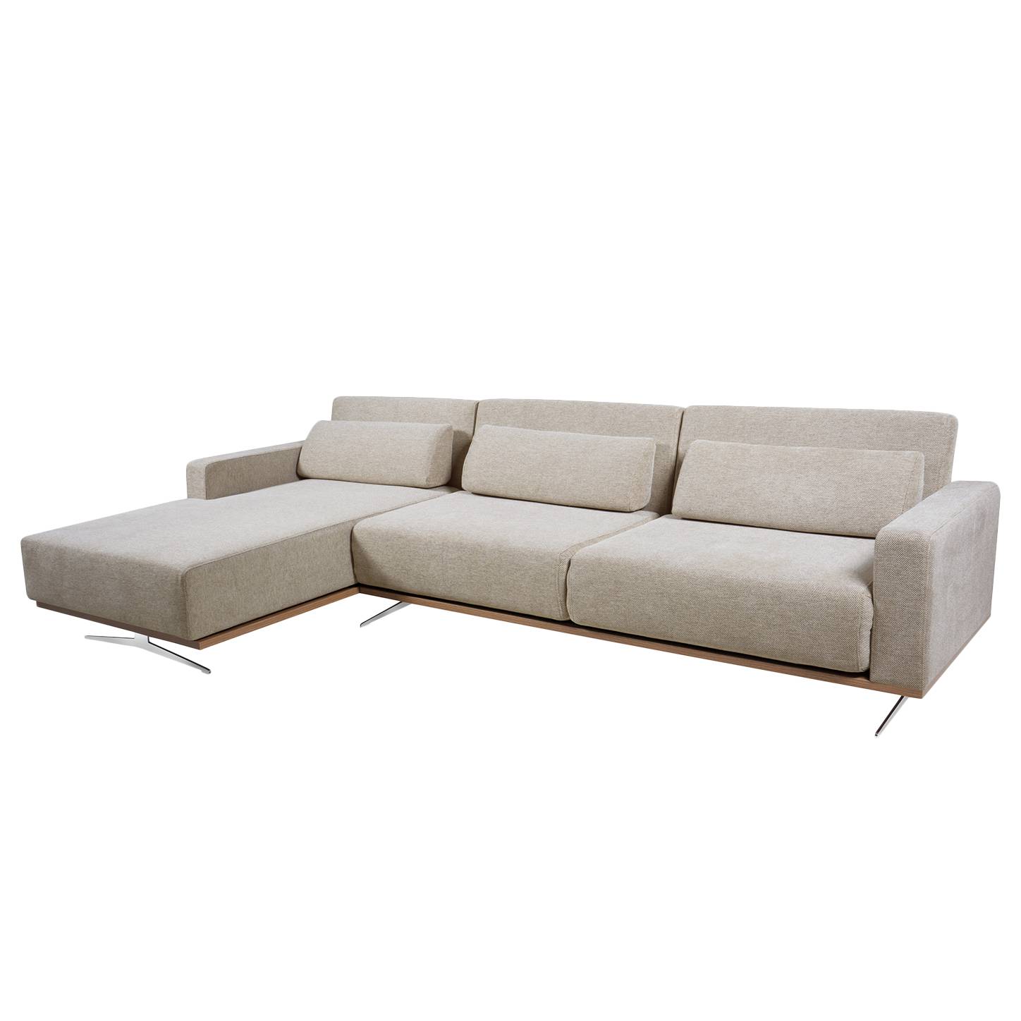 Ecksofa Copperfield II (mit Schlaffunktion) - Webstoff - Longchair/Ottomane davorstehend links - Stoff Parsa Beige-Grau
