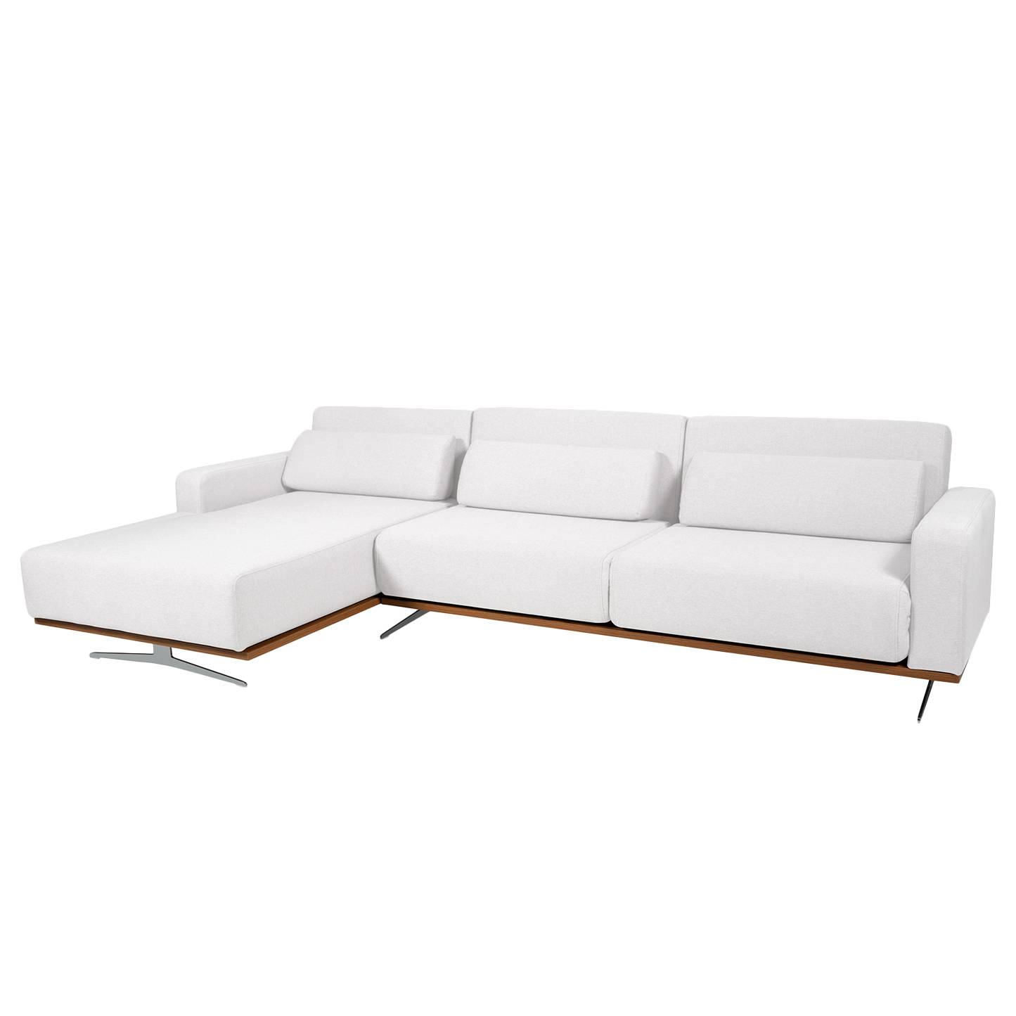 Ecksofa Copperfield II (mit Schlaffunktion) - Webstoff - Longchair/Ottomane davorstehend links - Stoff Zahira Weiß