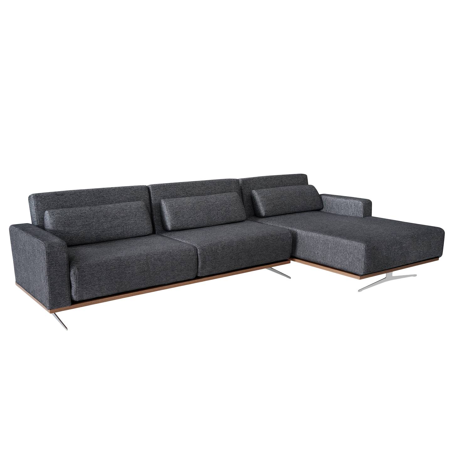 Ecksofa Copperfield II (mit Schlaffunktion) - Webstoff - Longchair/Ottomane davorstehend rechts - Stoff Parsa Grau-Schwarz