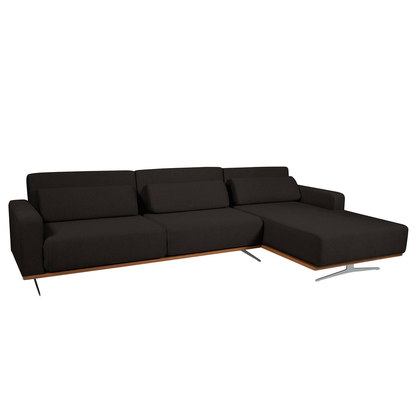 Ecksofa Copperfield II (mit Schlaffunktion) - Webstoff - Longchair/Ottomane davorstehend rechts - Stoff Zahira Braun