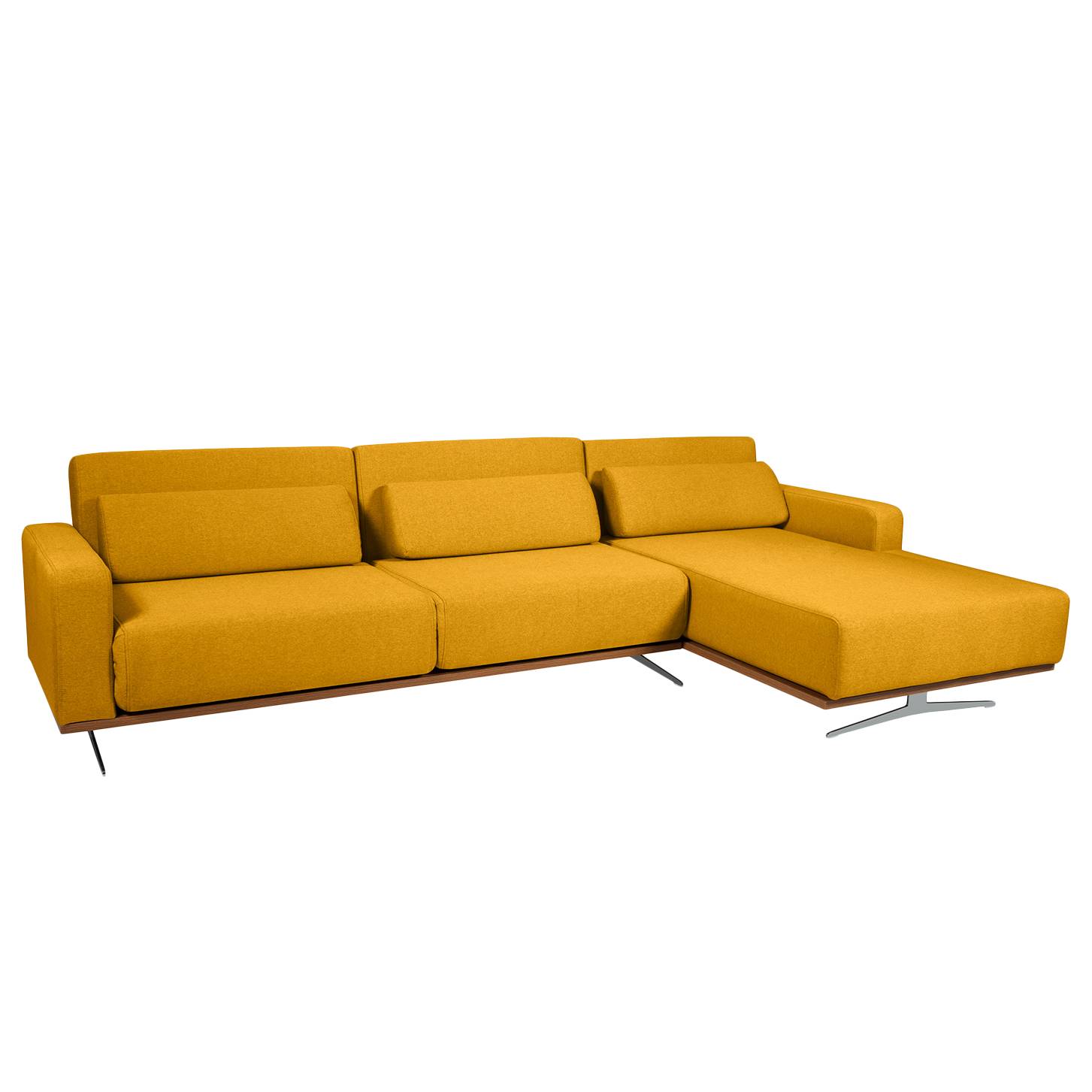 Ecksofa Copperfield II (mit Schlaffunktion) - Webstoff - Longchair/Ottomane davorstehend rechts - Stoff Zahira Senfgelb
