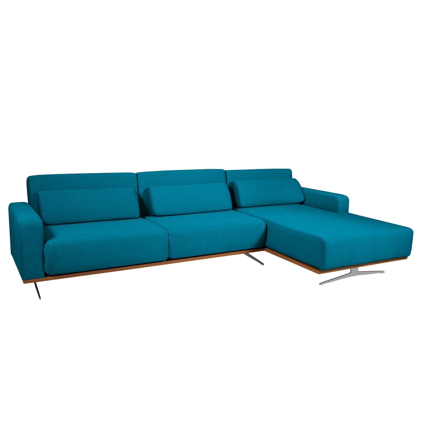 Ecksofa Copperfield II (mit Schlaffunktion) - Webstoff - Longchair/Ottomane davorstehend rechts - Stoff Zahira Türkis