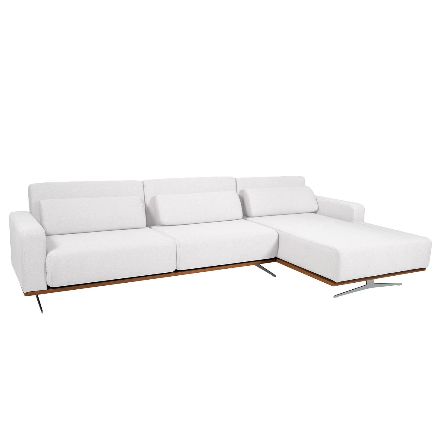 Ecksofa Copperfield II (mit Schlaffunktion) - Webstoff - Longchair/Ottomane davorstehend rechts - Stoff Zahira Weiß