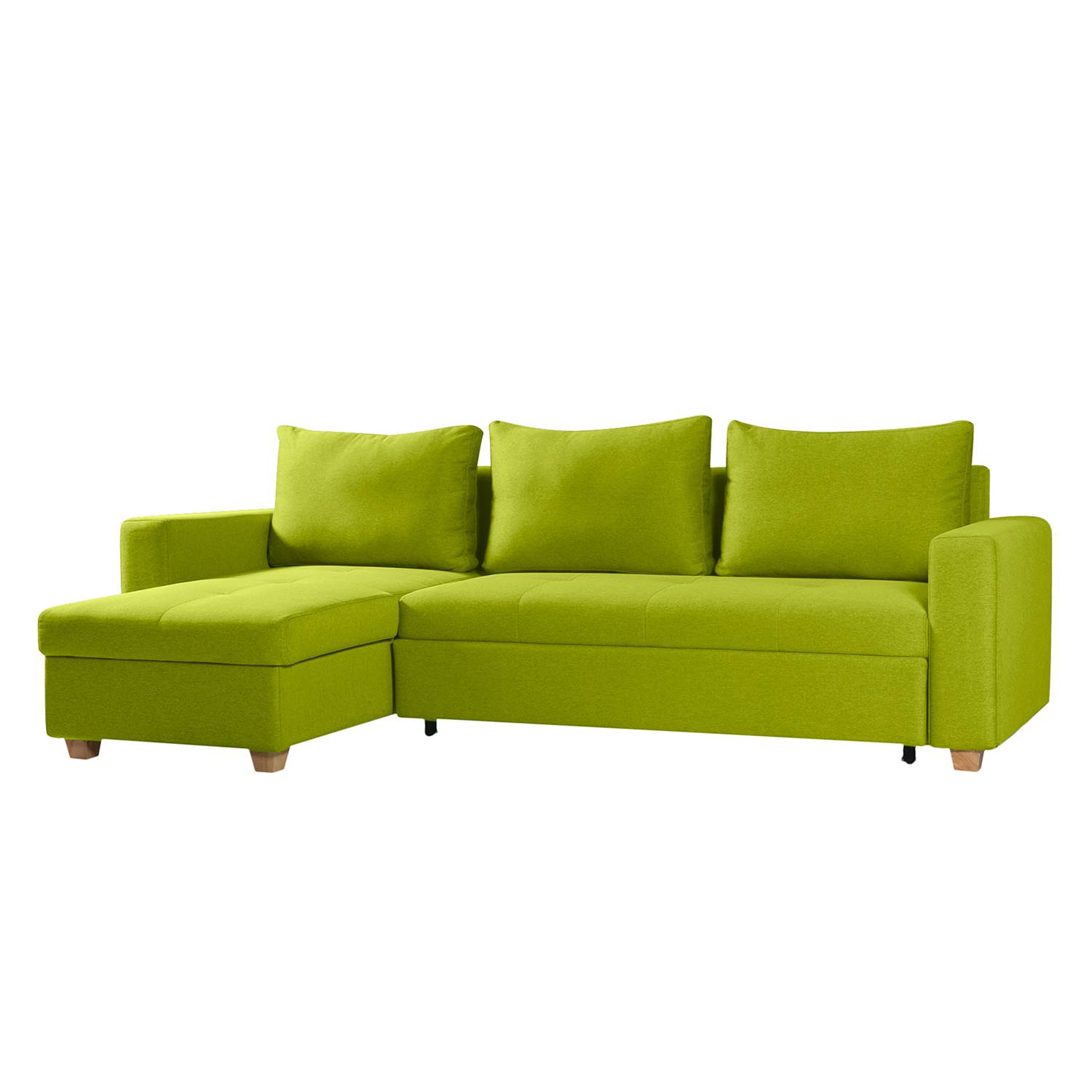 Ecksofa Crandon (mit Schlaffunktion) - Webstoff - Longchair/Ottomane davorstehend links - Stoff Zahira Limette