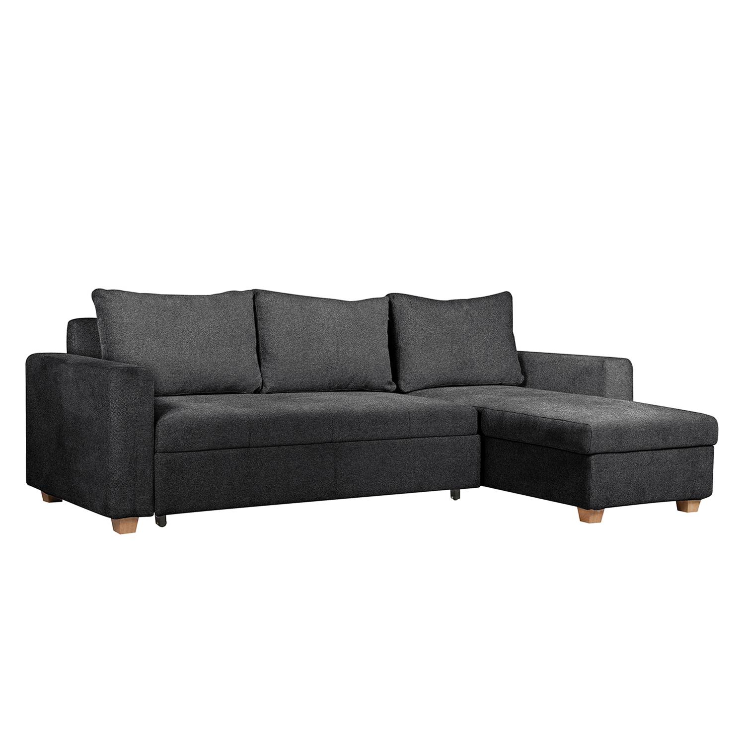Ecksofa Crandon (mit Schlaffunktion) - Webstoff - Longchair/Ottomane davorstehend rechts - Stoff Parsa Grau-Schwarz