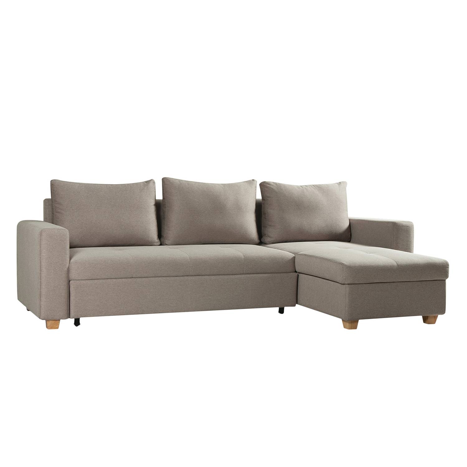 Ecksofa Crandon (mit Schlaffunktion) - Webstoff - Longchair/Ottomane davorstehend rechts - Stoff Zahira Beige-Grau