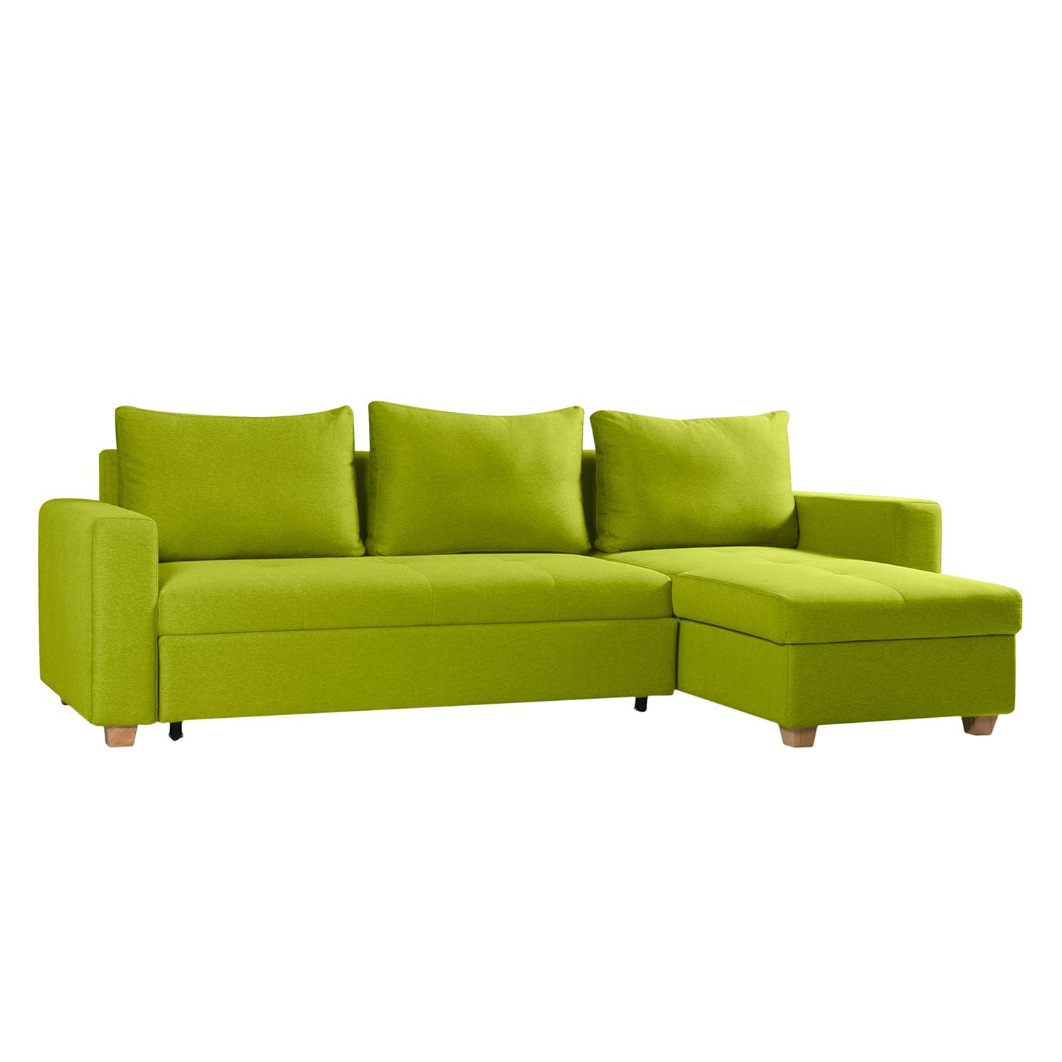 Ecksofa Crandon (mit Schlaffunktion) - Webstoff - Longchair/Ottomane davorstehend rechts - Stoff Zahira Limette