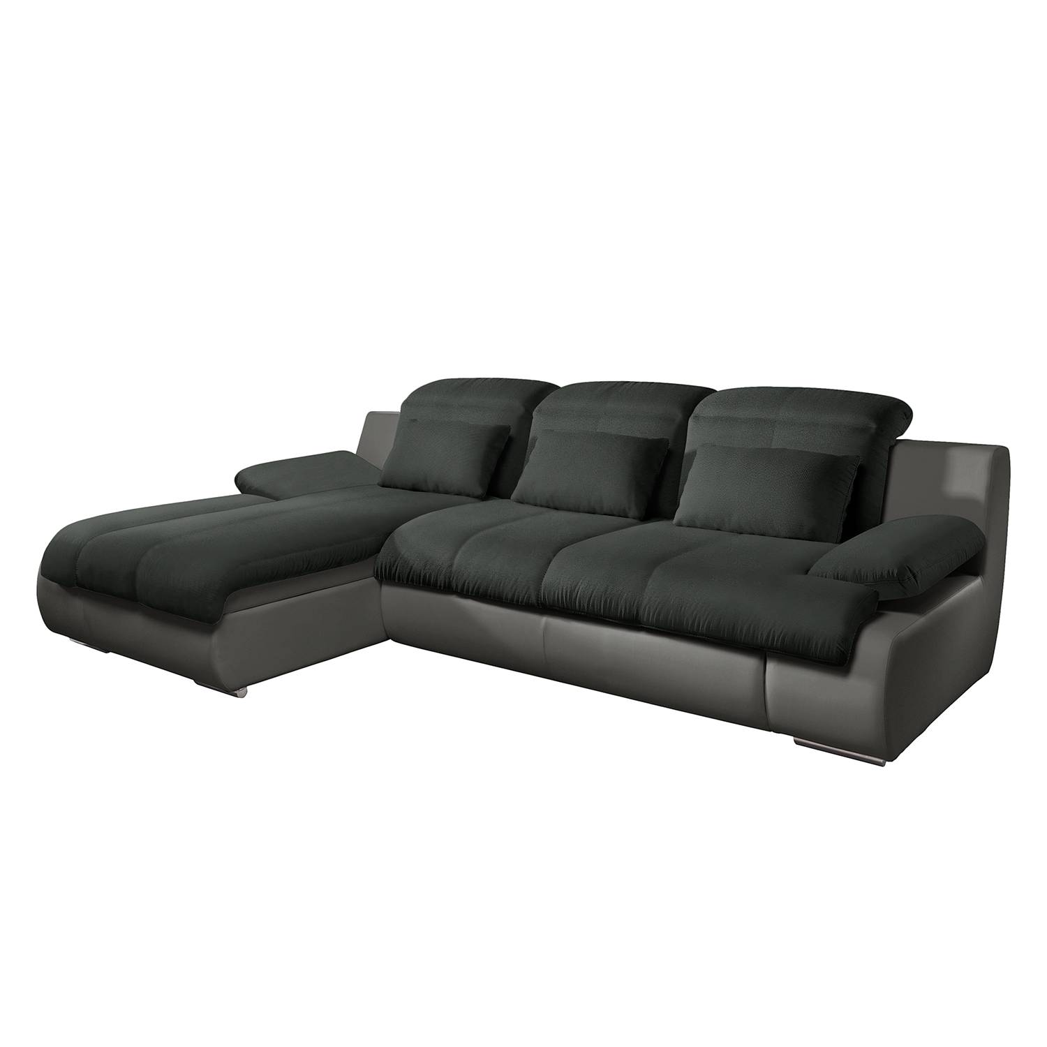 Canapé d'angle Delsbo (convertible) - Imitation cuir / Tissé à plat - Méridienne longue à gauche (vu