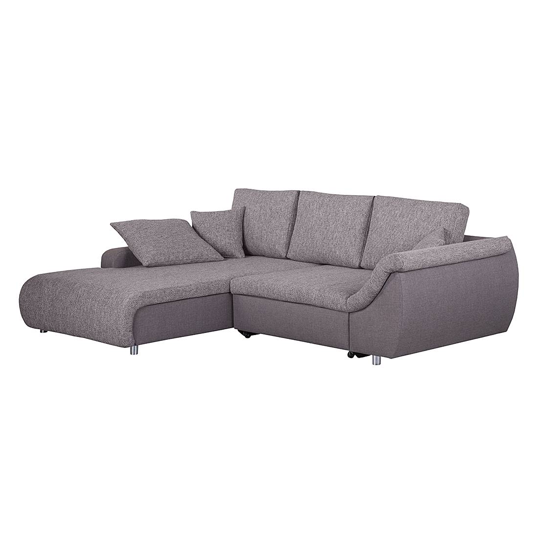 Ecksofa Mable (mit Schlaffunktion) - Flachgewebe / Webstoff - Dunkelgrau / Braun-Grau - Longchair/Ottomane davorstehend links, Fredriks